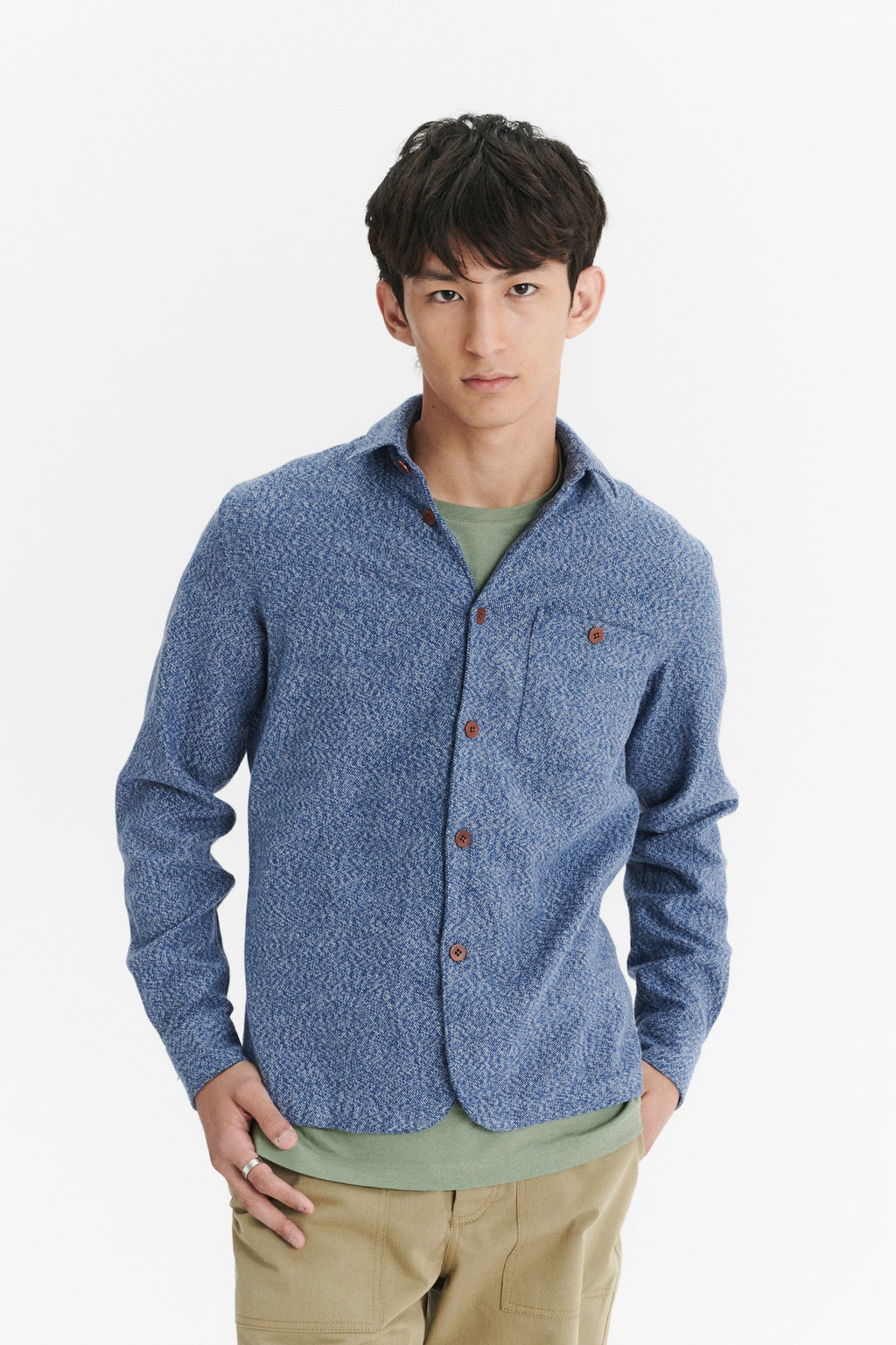 Strong Shirt in the Finest Mélange Blue Portuguese Cotton Flannel with Corozzo Buttons