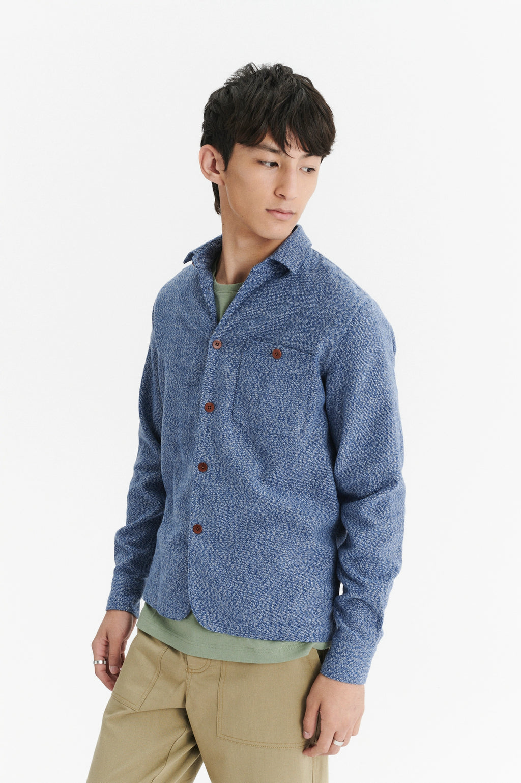 Strong Shirt in the Finest Mélange Blue Portuguese Cotton Flannel with Corozzo Buttons