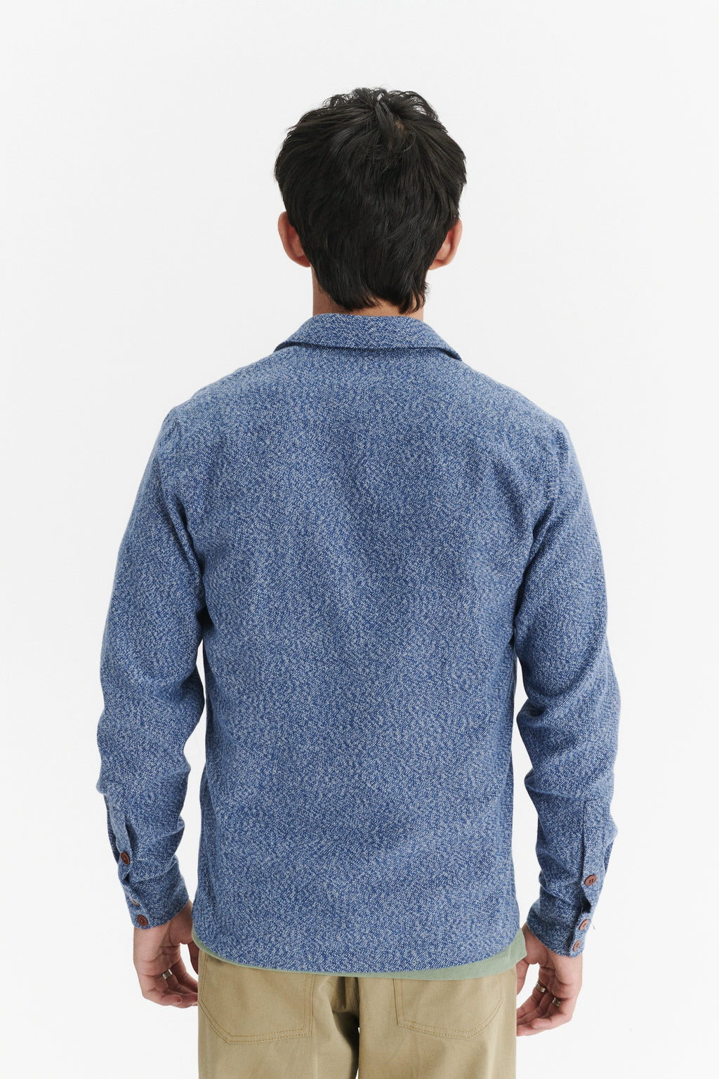 Strong Shirt in the Finest Mélange Blue Portuguese Cotton Flannel with Corozzo Buttons