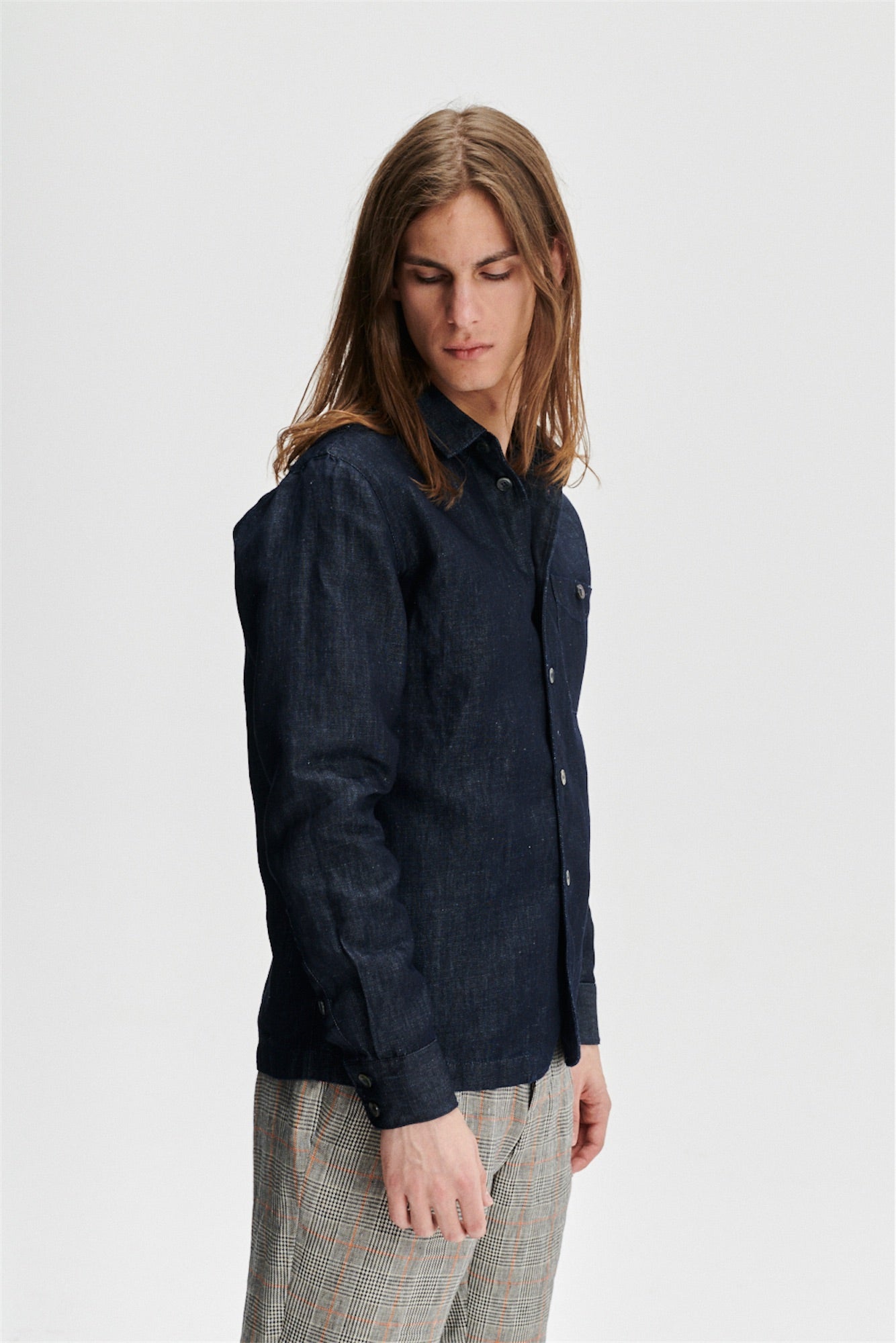Strong Shirt in a Rinsed Blue Denim Mix of Italian Cotton and Hemp