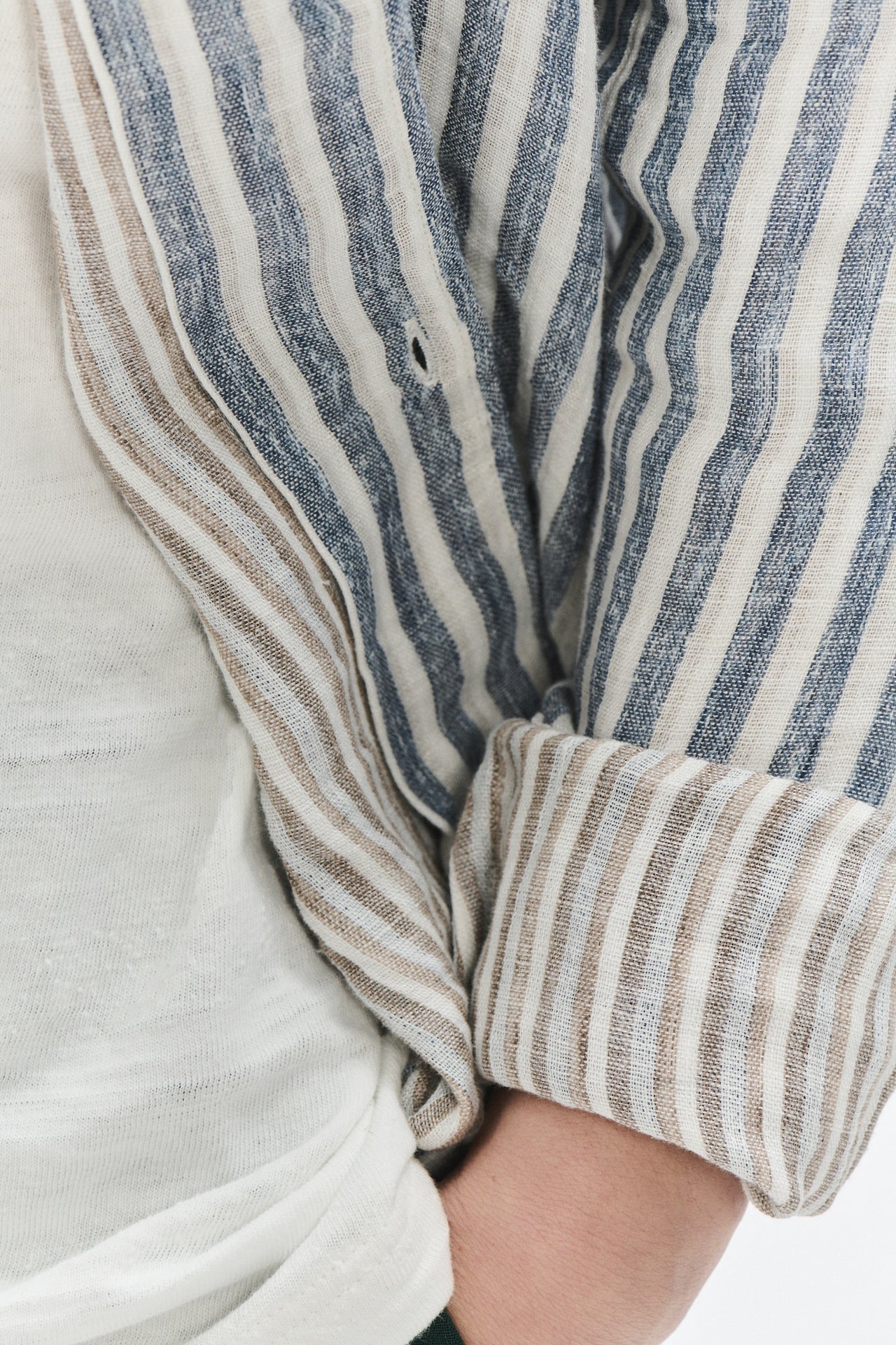 Strong Shirt in a Double Sided Striped Italian Linen and Cotton