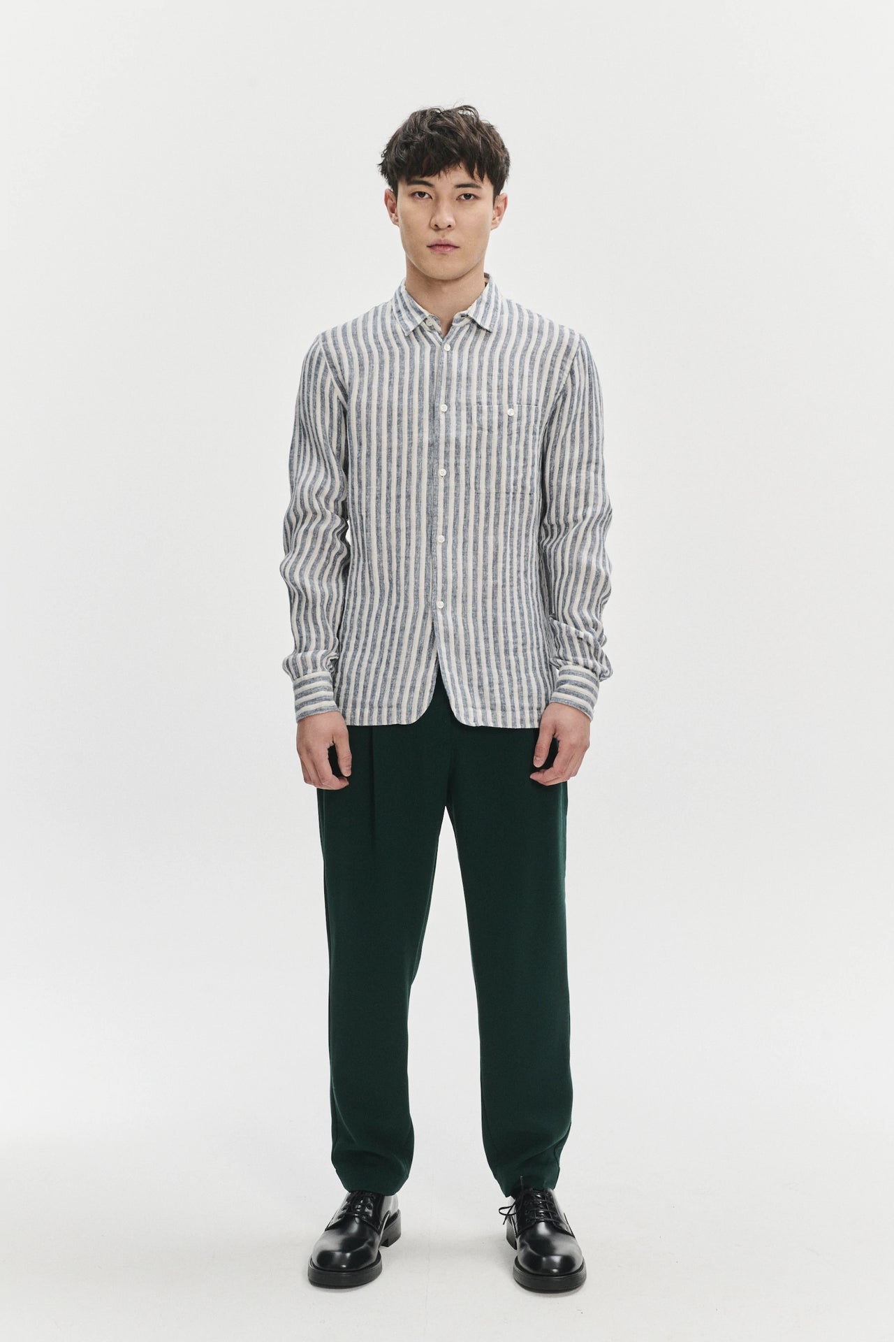 Strong Shirt in a Double Sided Striped Italian Linen and Cotton