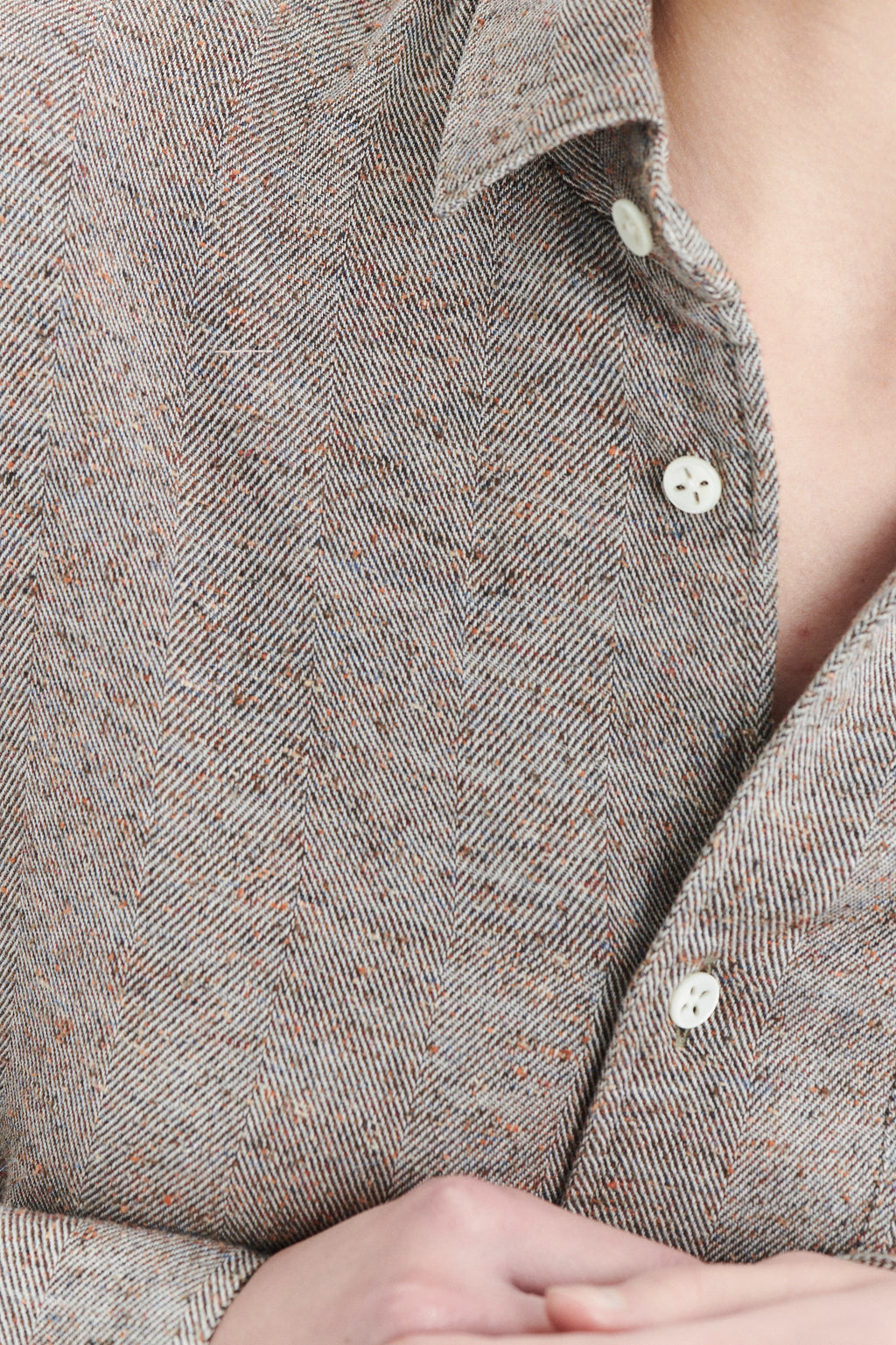 Shirt in a Beige, Brown and Rust Italian Cotton, Silk and Wool