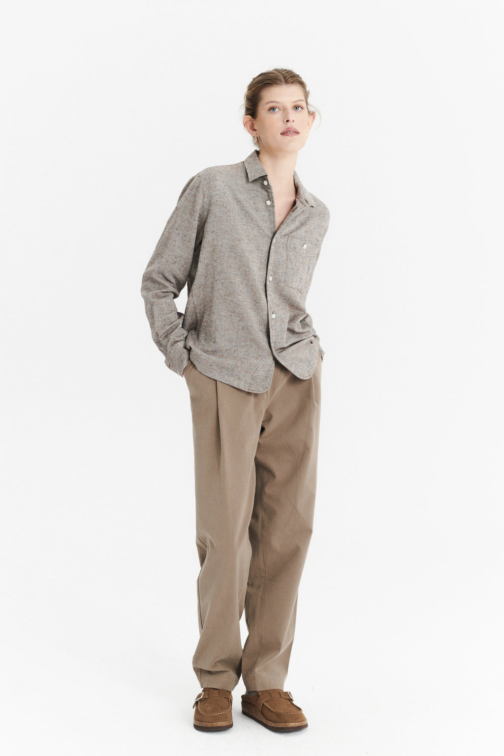 Shirt in a Beige, Brown and Rust Italian Cotton, Silk and Wool