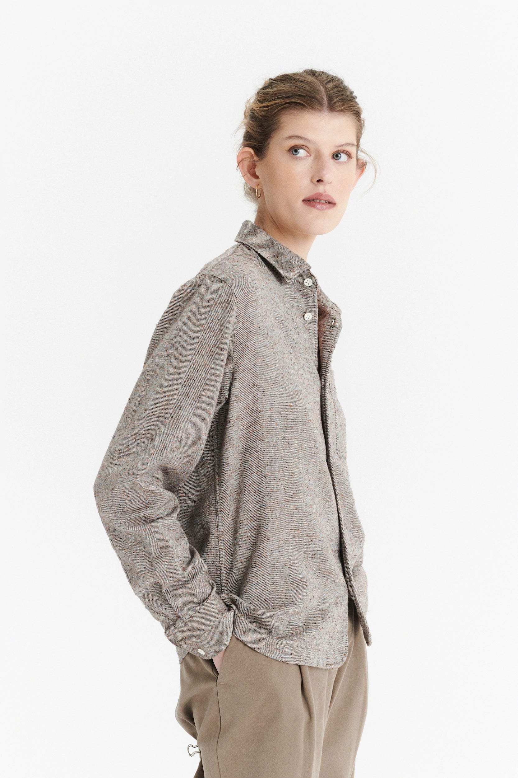 Shirt in a Beige, Brown and Rust Italian Cotton, Silk and Wool