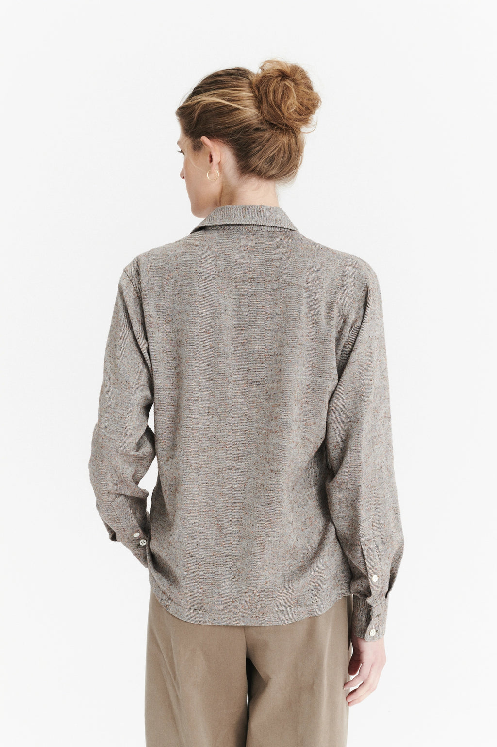 Shirt in a Beige, Brown and Rust Italian Cotton, Silk and Wool