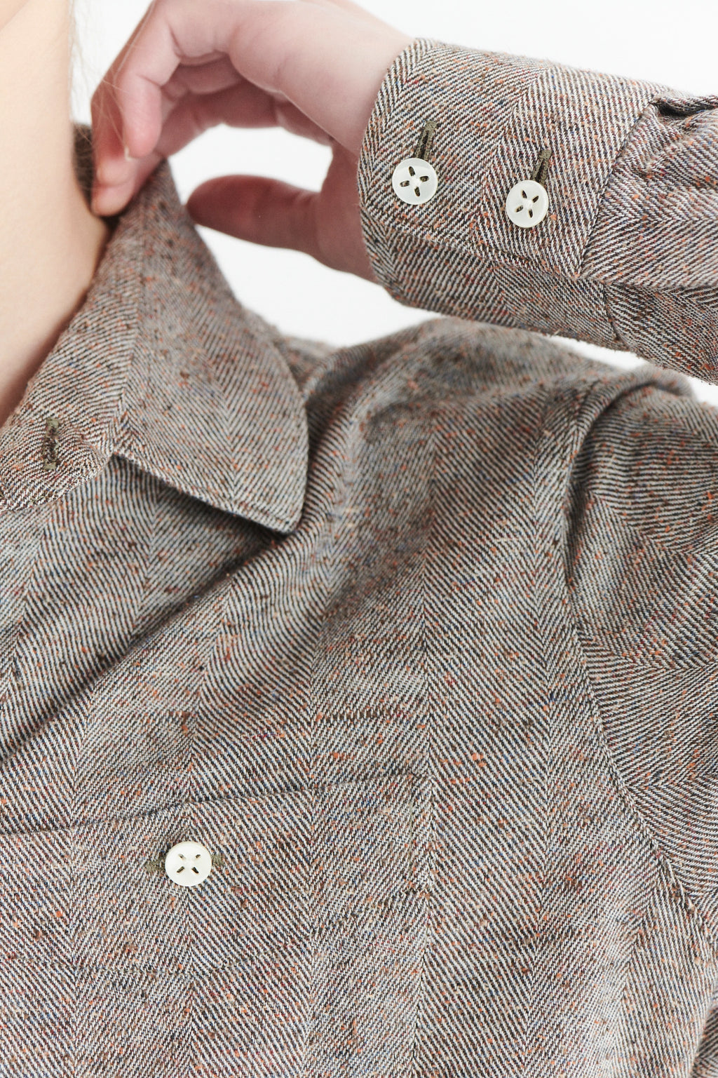 Shirt in a Beige, Brown and Rust Italian Cotton, Silk and Wool