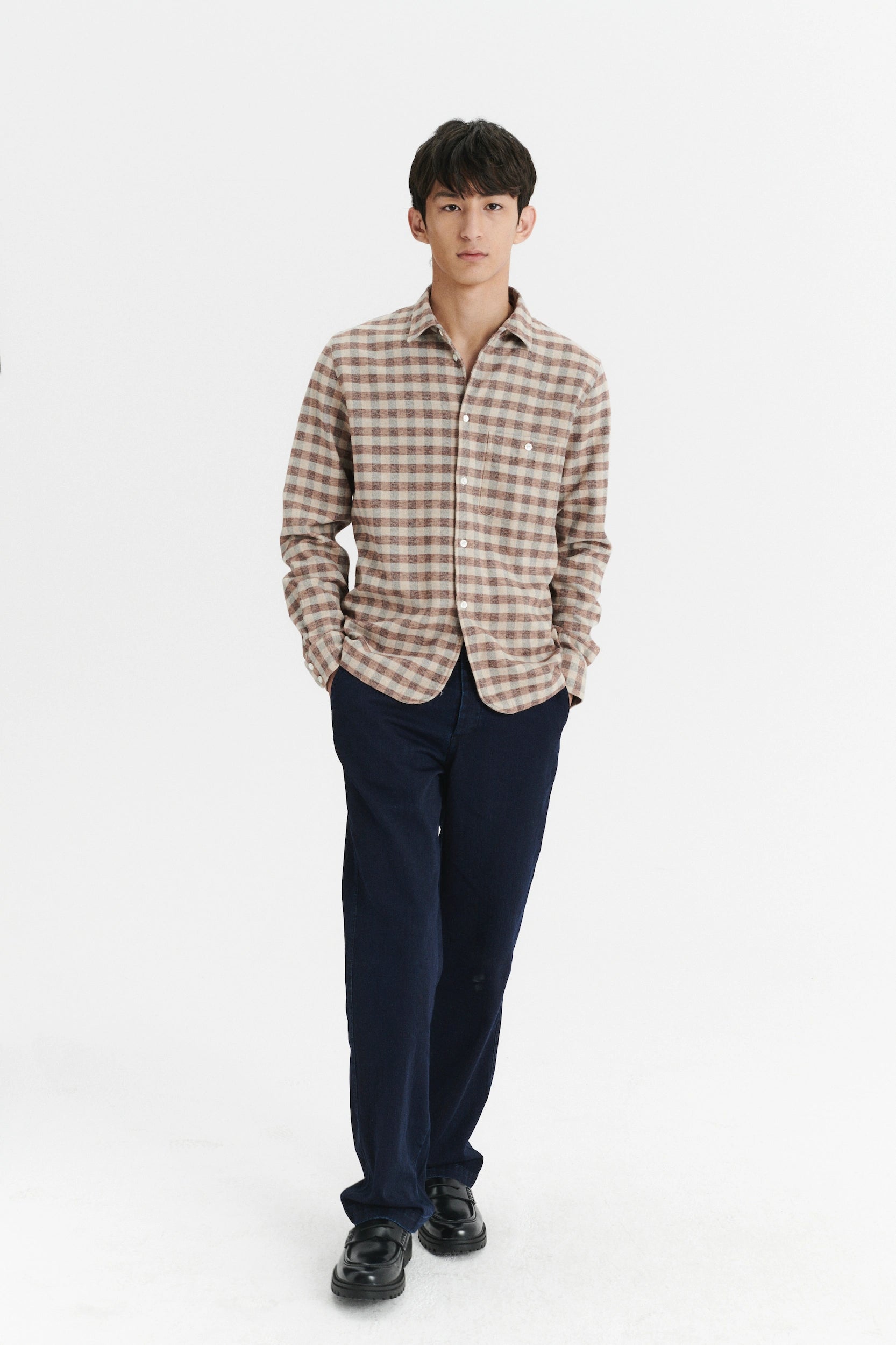 Strong Shirt in the Finest Tonal Beige Chequered Italian Cotton Flannel