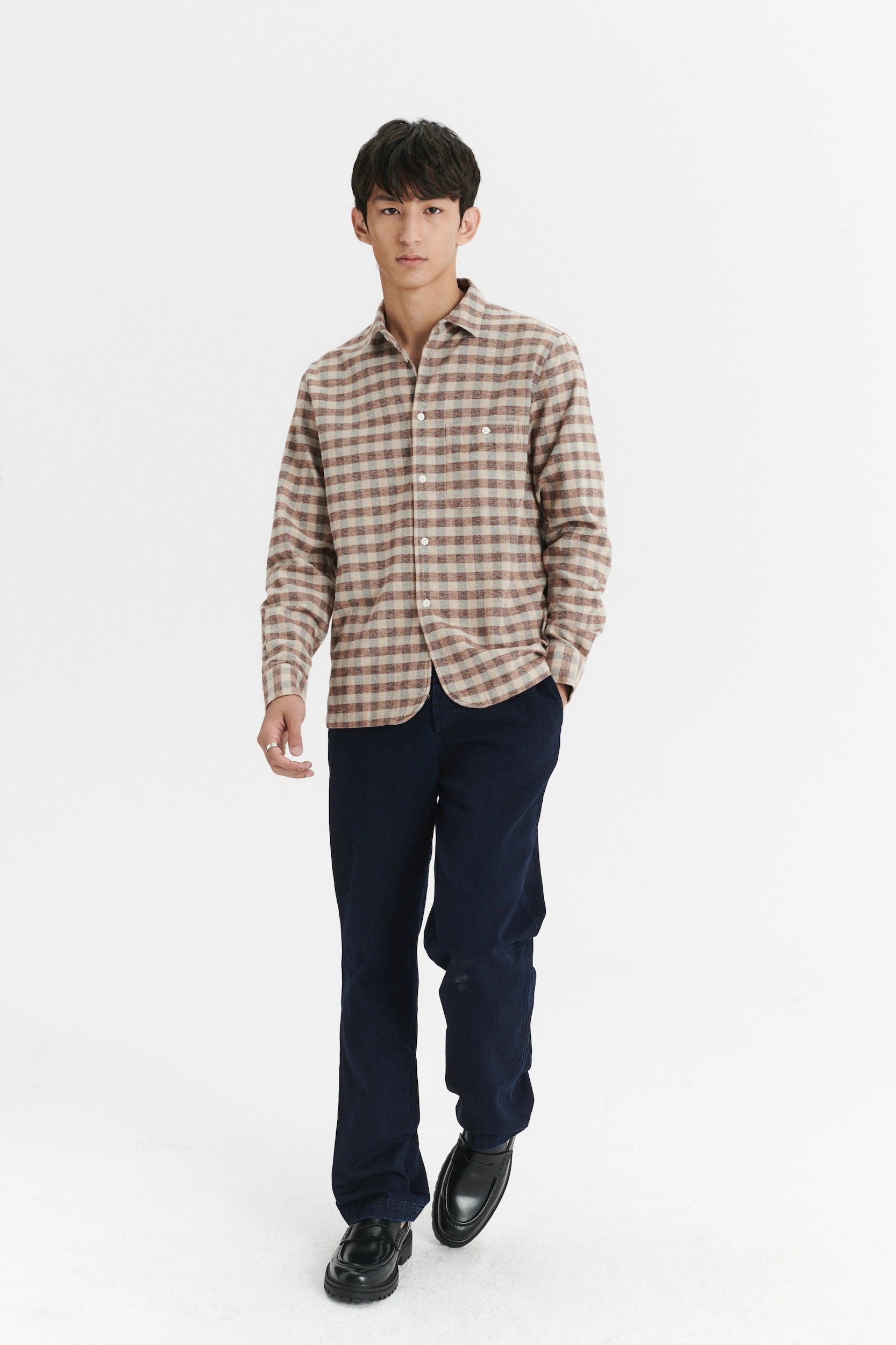 Strong Shirt in the Finest Tonal Beige Chequered Italian Cotton Flannel