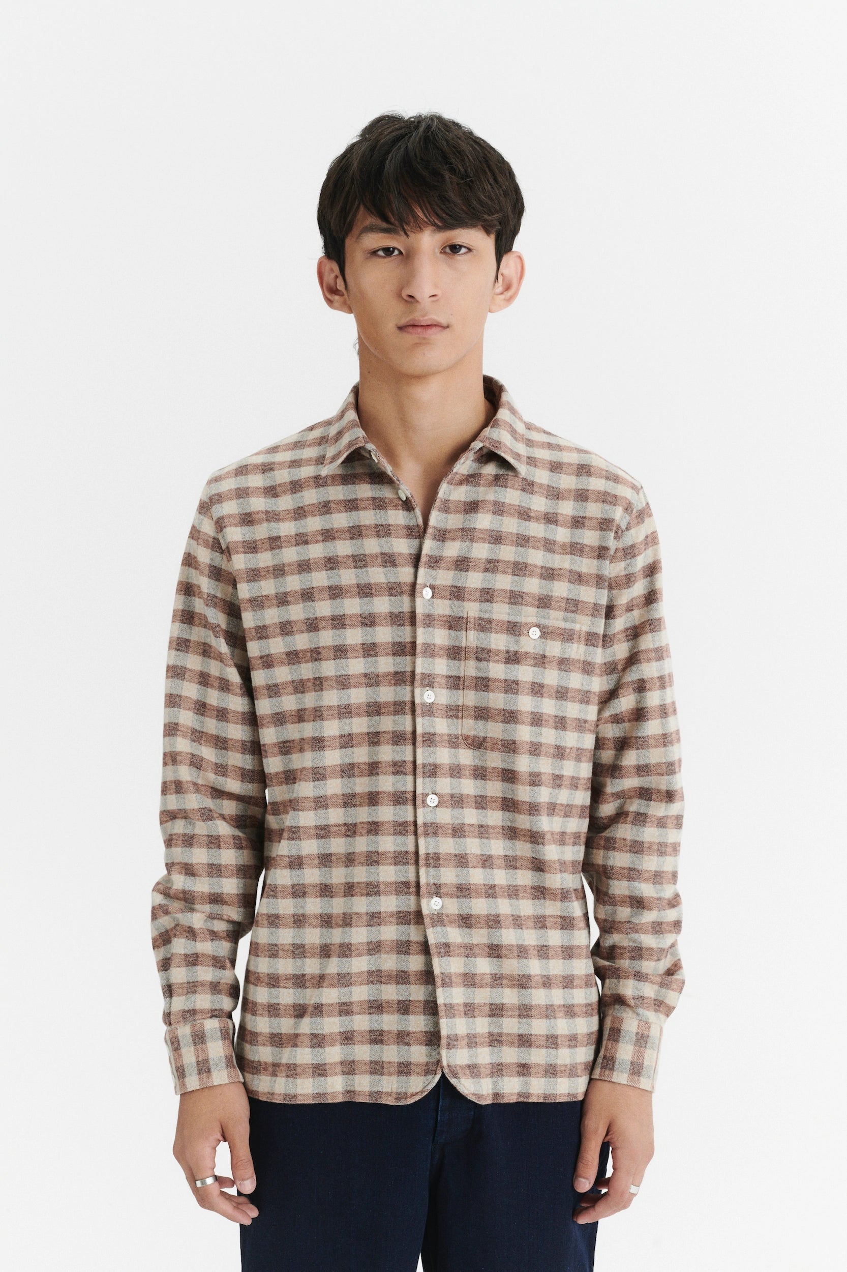 Strong Shirt in the Finest Tonal Beige Chequered Italian Cotton Flannel