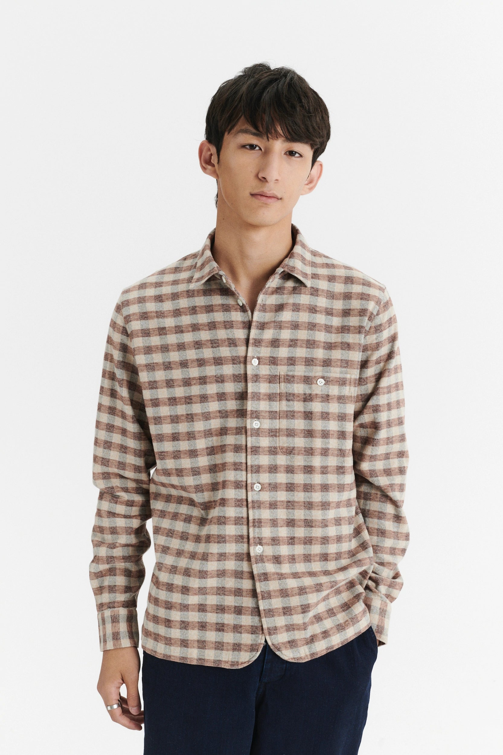 Strong Shirt in the Finest Tonal Beige Chequered Italian Cotton Flannel