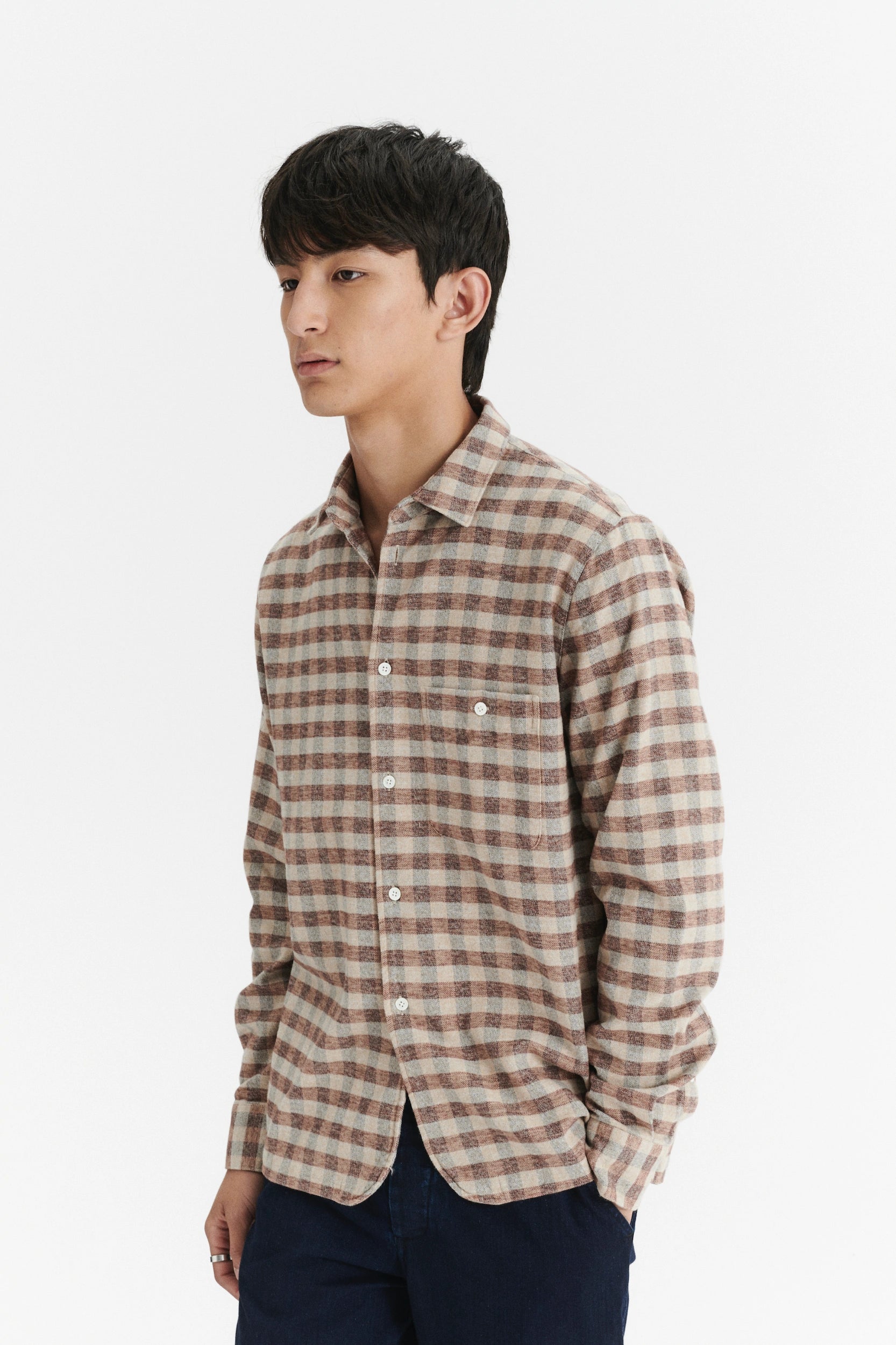Strong Shirt in the Finest Tonal Beige Chequered Italian Cotton Flannel
