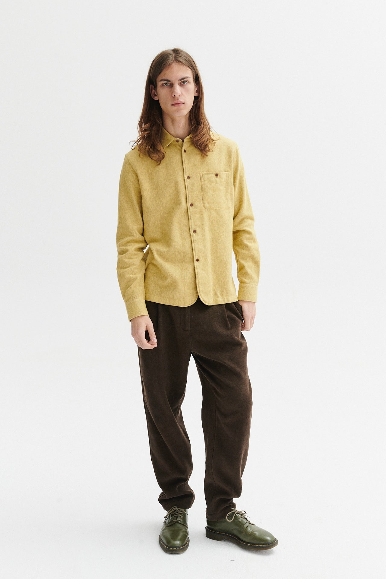 Strong Shirt in the Finest Portuguese Flannel in Mélange Yellow and Beige with corozzo buttons