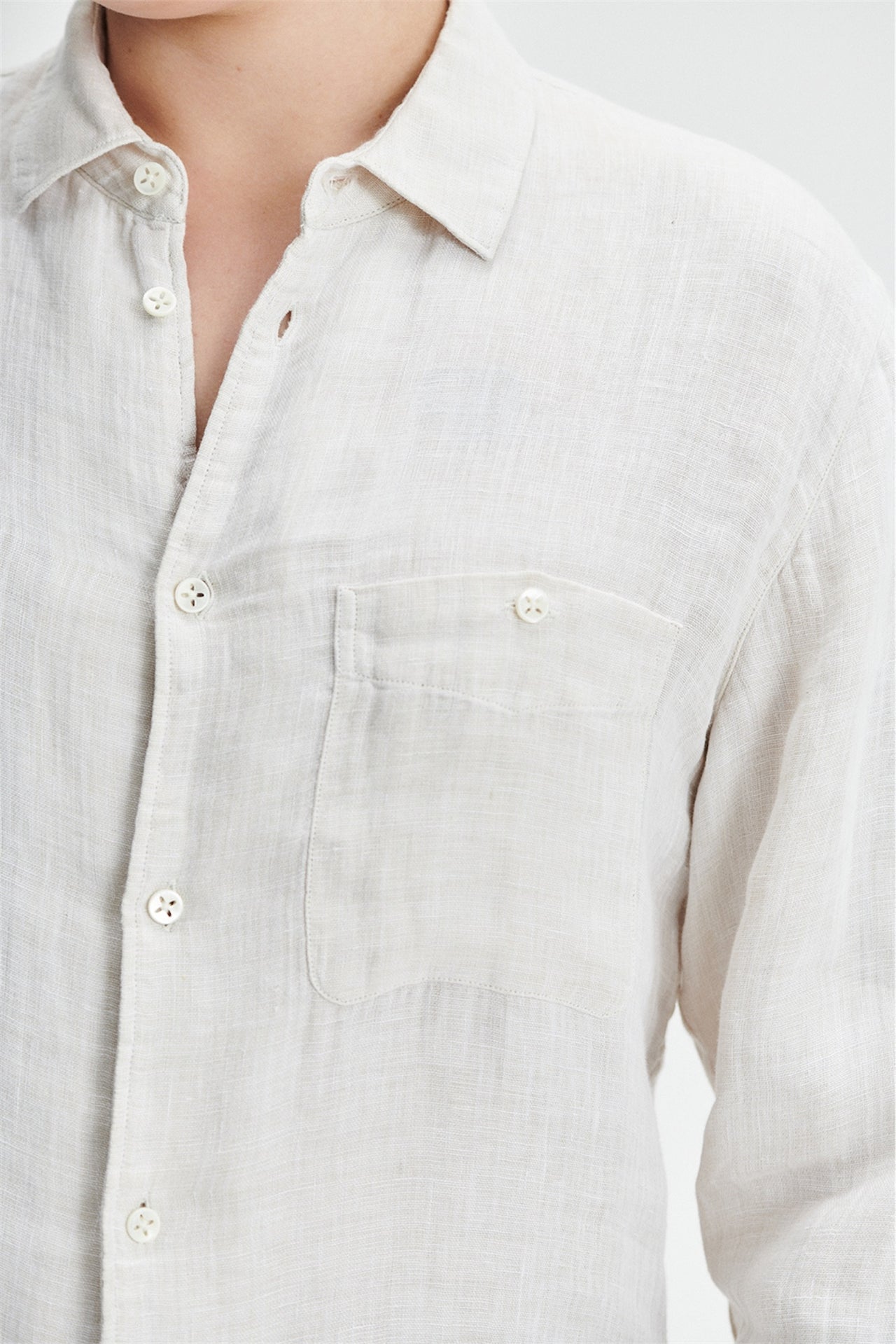 Strong Shirt in a Double Sided Off-White Fatigue Italian Linen and Cotton