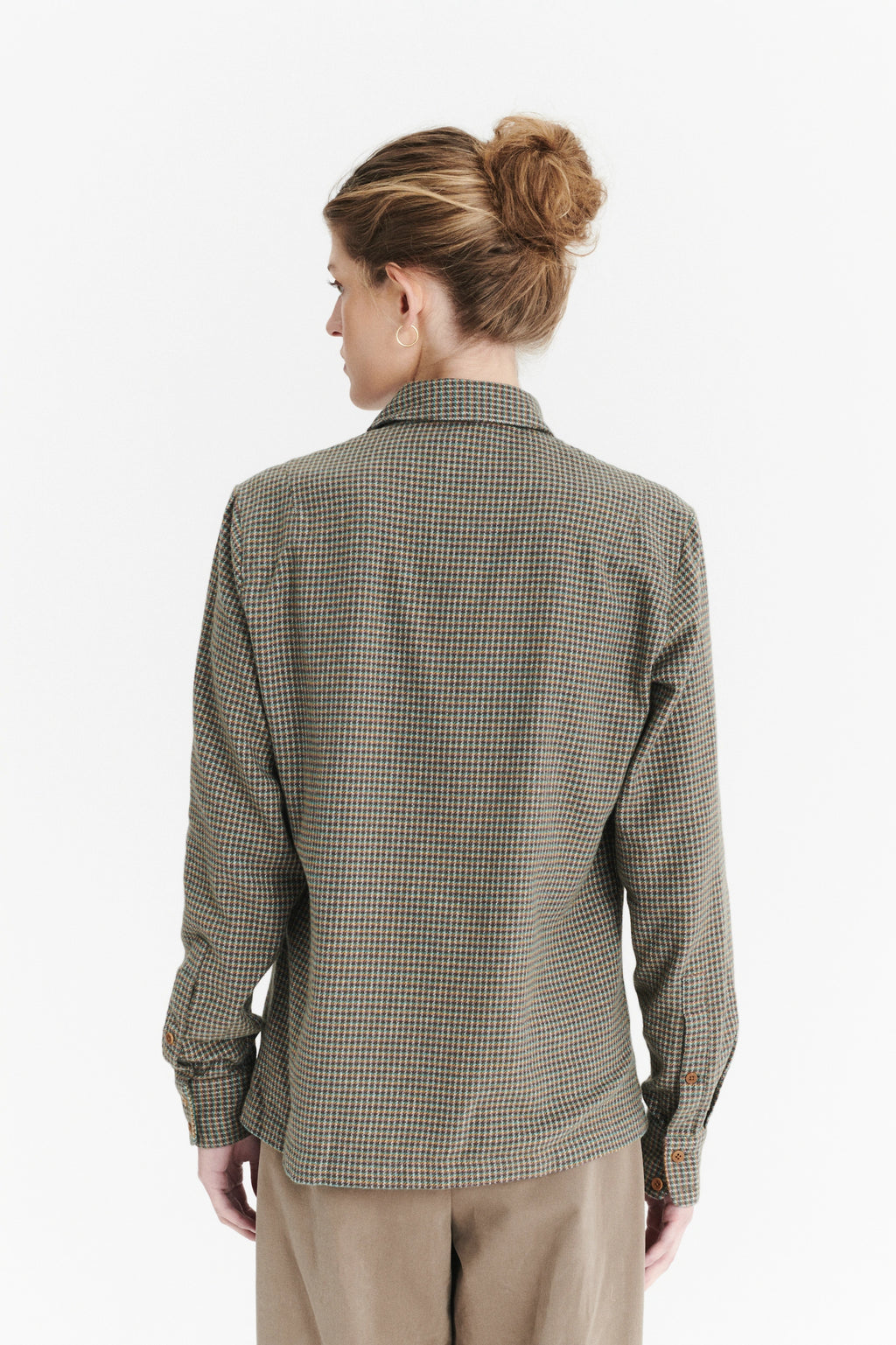 Shirt in a Brown, Vivid Green and Curry Yellow Chequered Portuguese Cotton Flannel