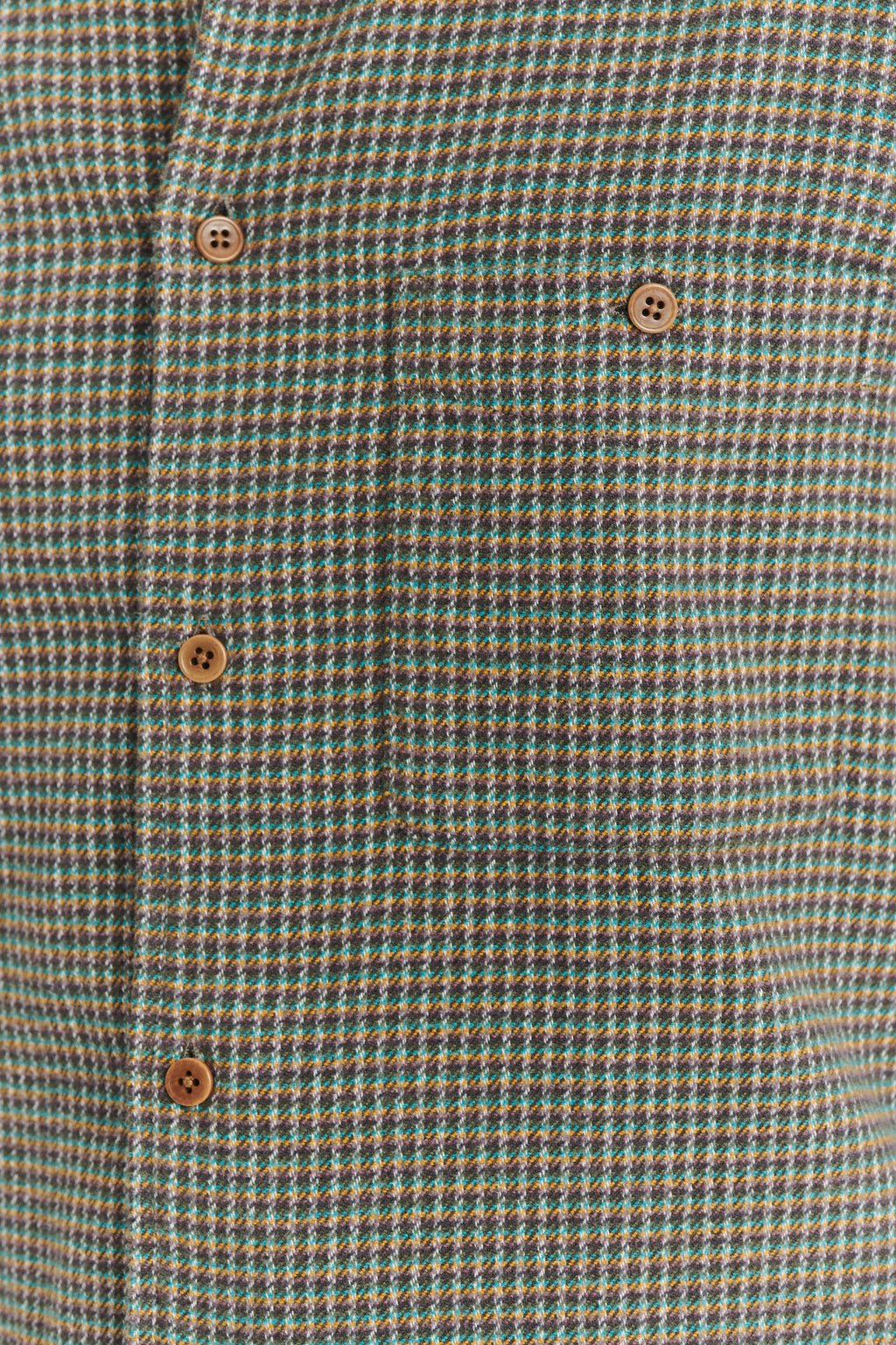 Shirt in a Brown, Vivid Green and Curry Yellow Chequered Portuguese Cotton Flannel