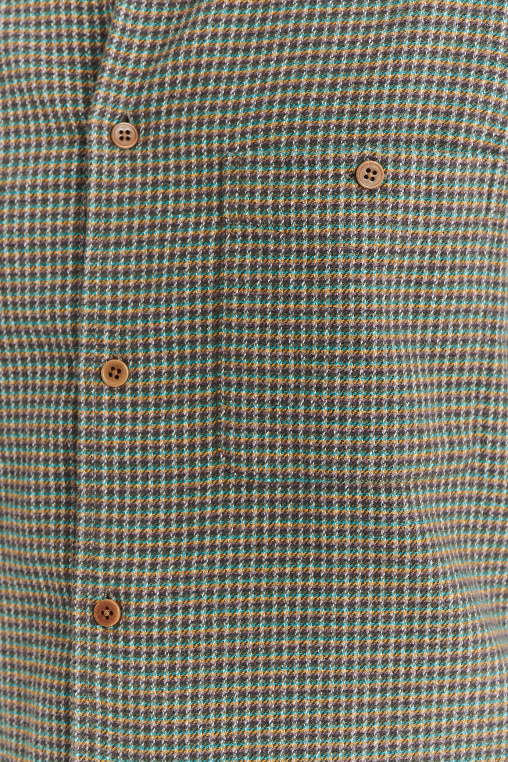 Shirt in a Brown, Vivid Green and Curry Yellow Chequered Portuguese Cotton Flannel