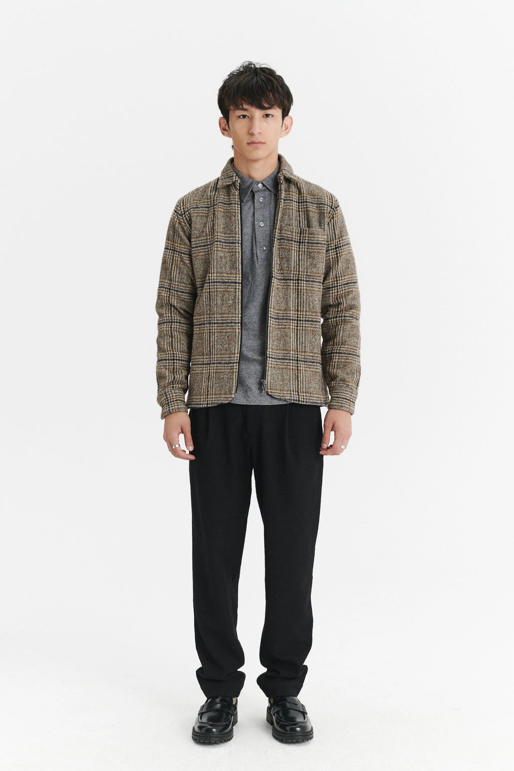 Jacket in a Chequered Brown, Beige, and Black Soft Italian Virgin Wool with MEIDA Thermo Insulation