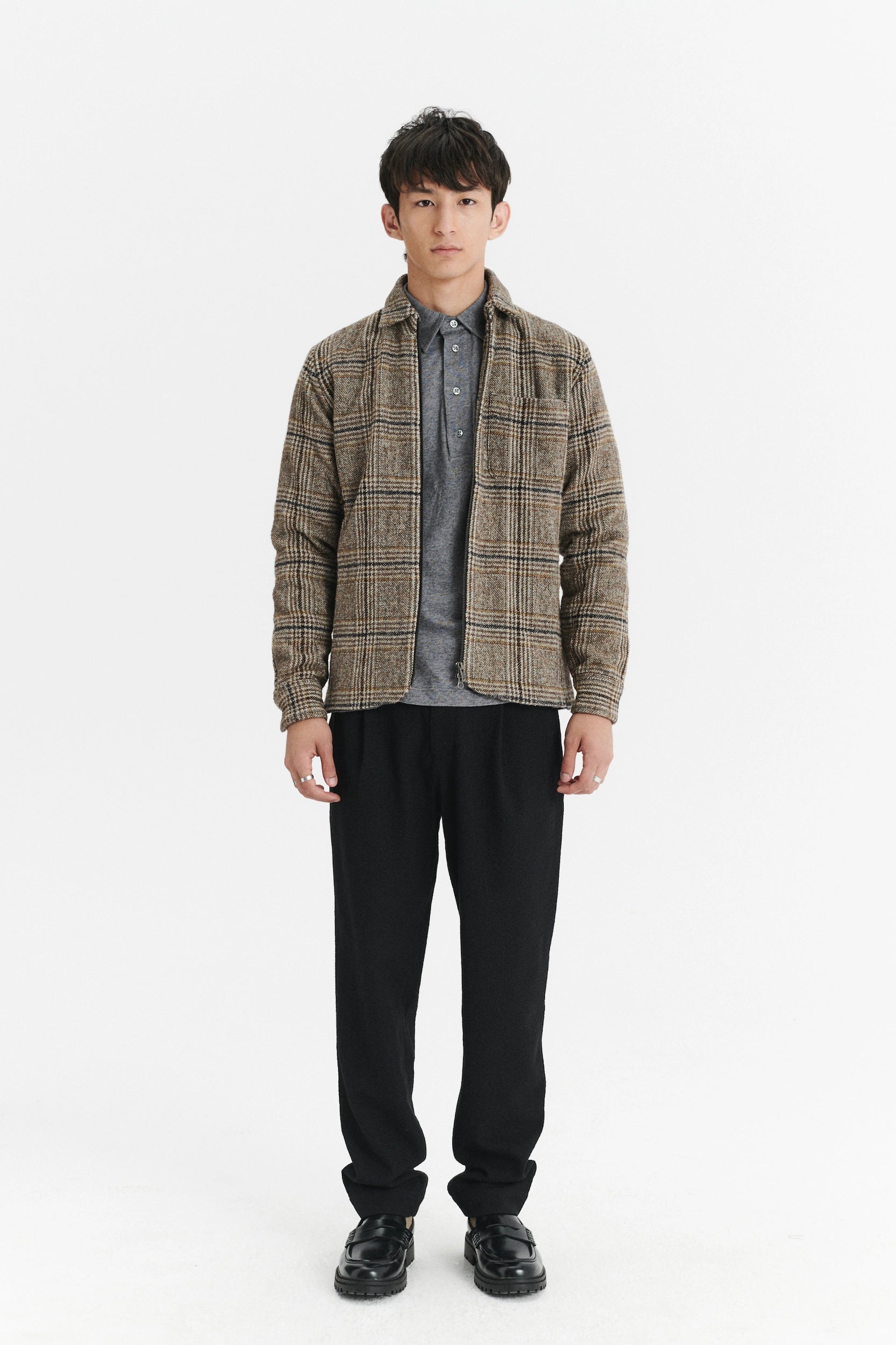 Jacket in a Chequered Brown, Beige, and Black Soft Italian Virgin Wool with MEIDA Thermo Insulation