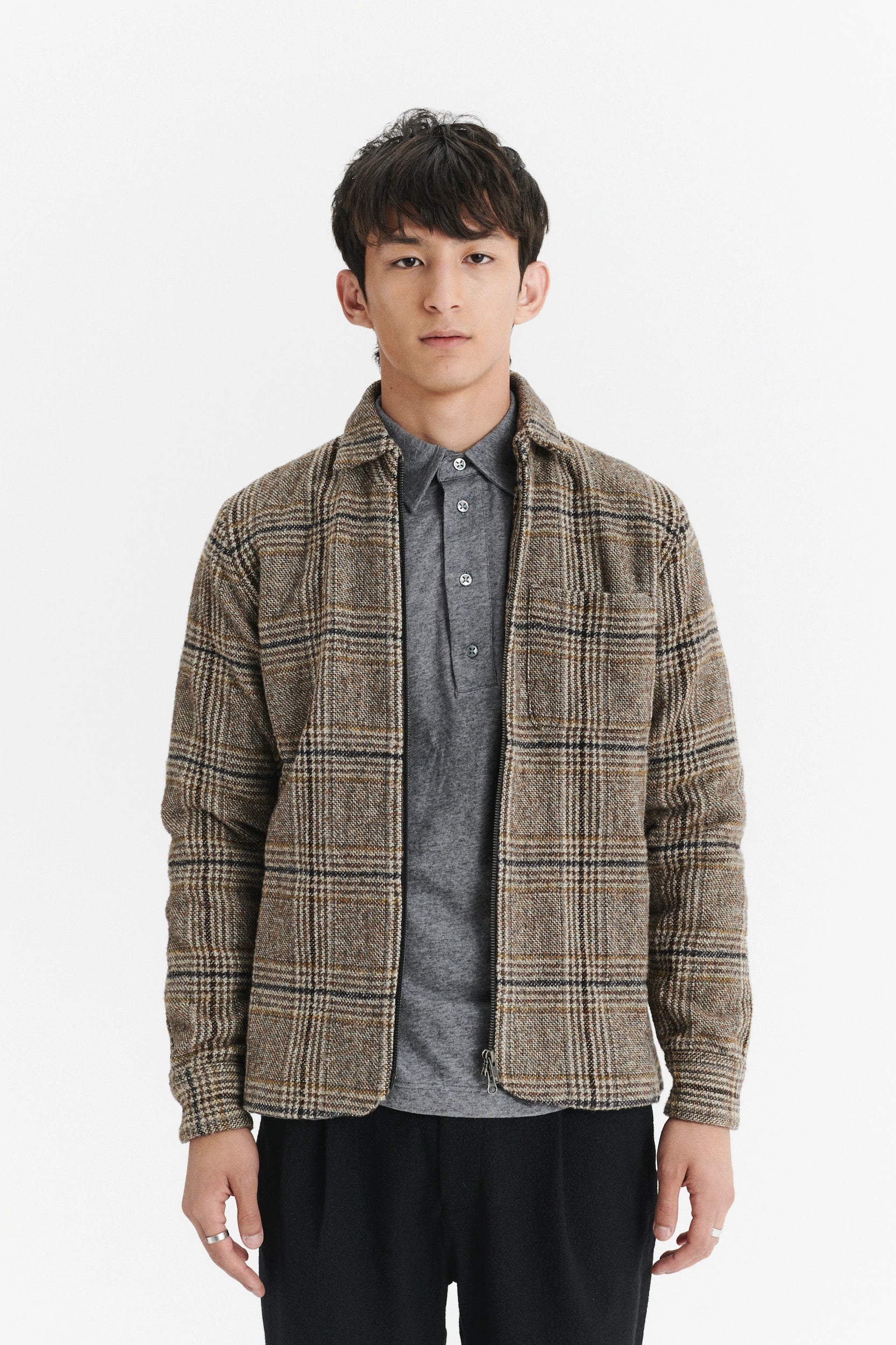 Jacket in a Chequered Brown, Beige, and Black Soft Italian Virgin Wool with MEIDA Thermo Insulation