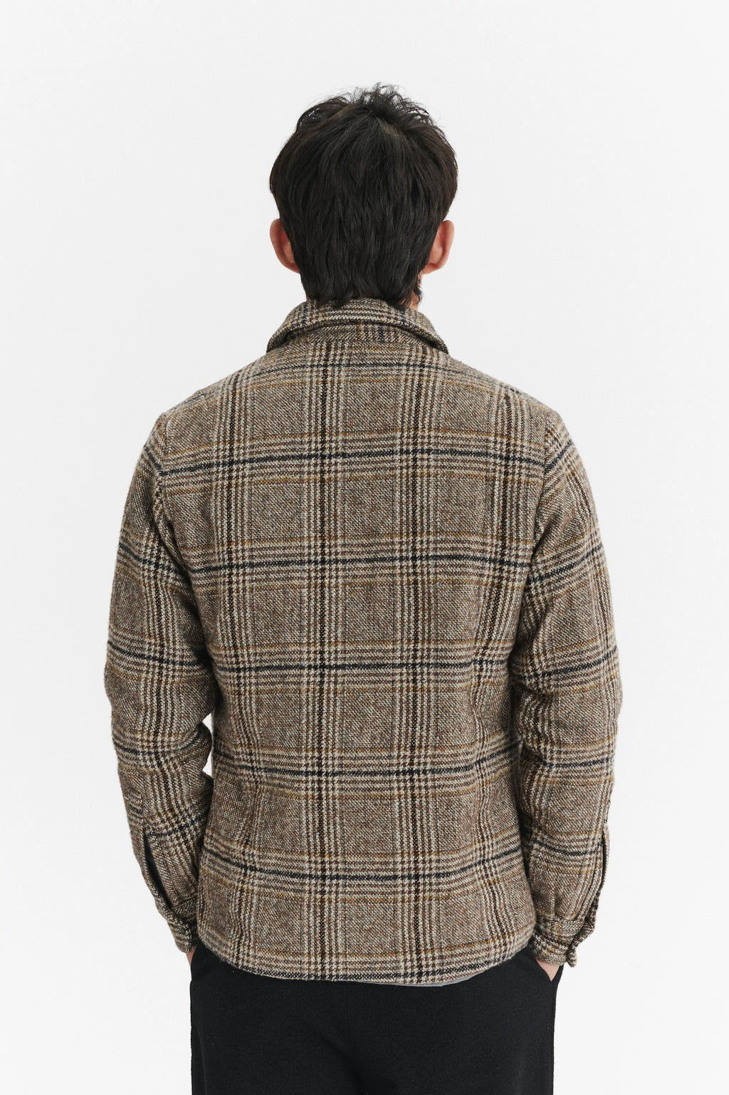 Jacket in a Chequered Brown, Beige, and Black Soft Italian Virgin Wool with MEIDA Thermo Insulation