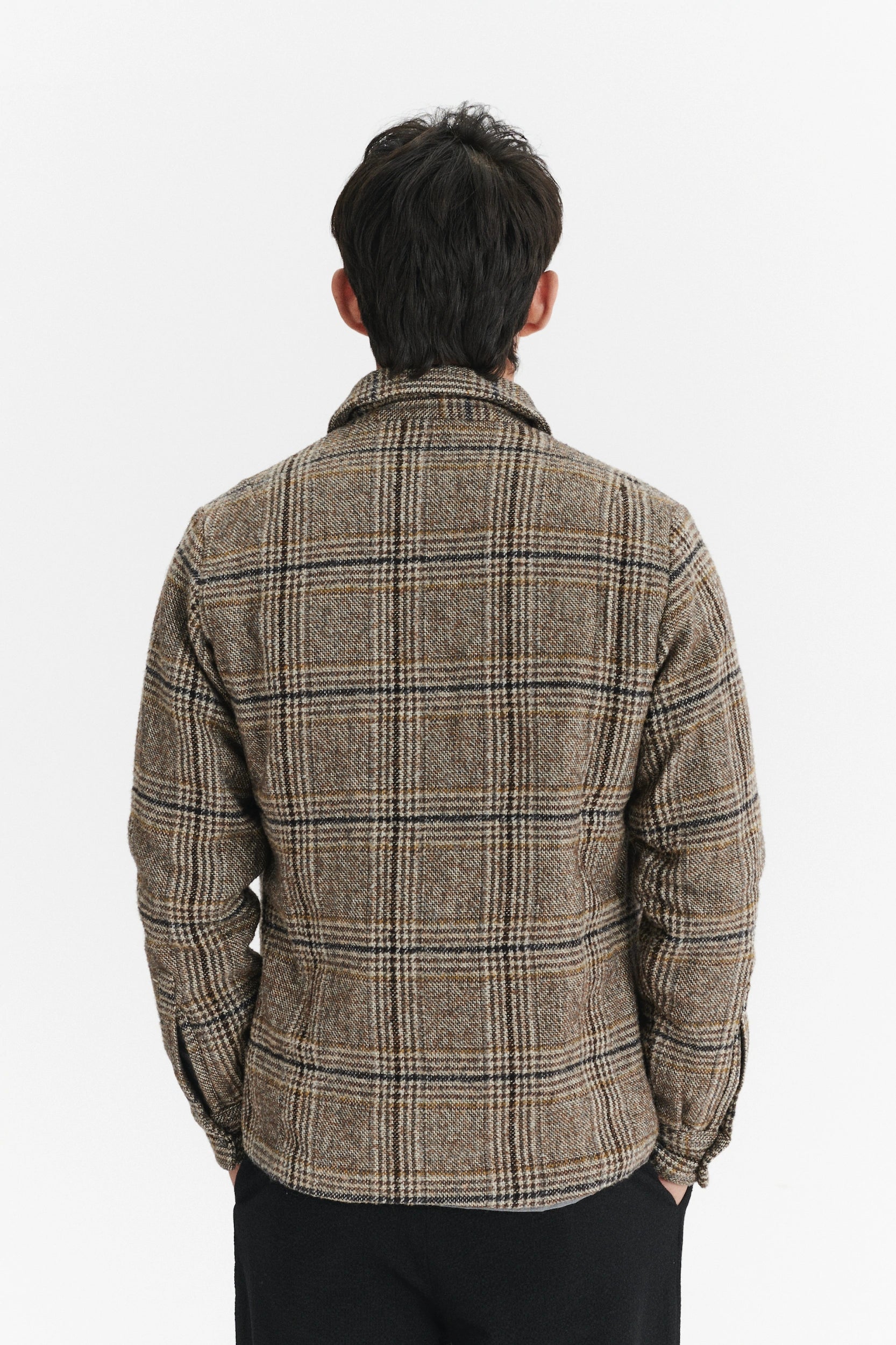Jacket in a Chequered Brown, Beige, and Black Soft Italian Virgin Wool with MEIDA Thermo Insulation