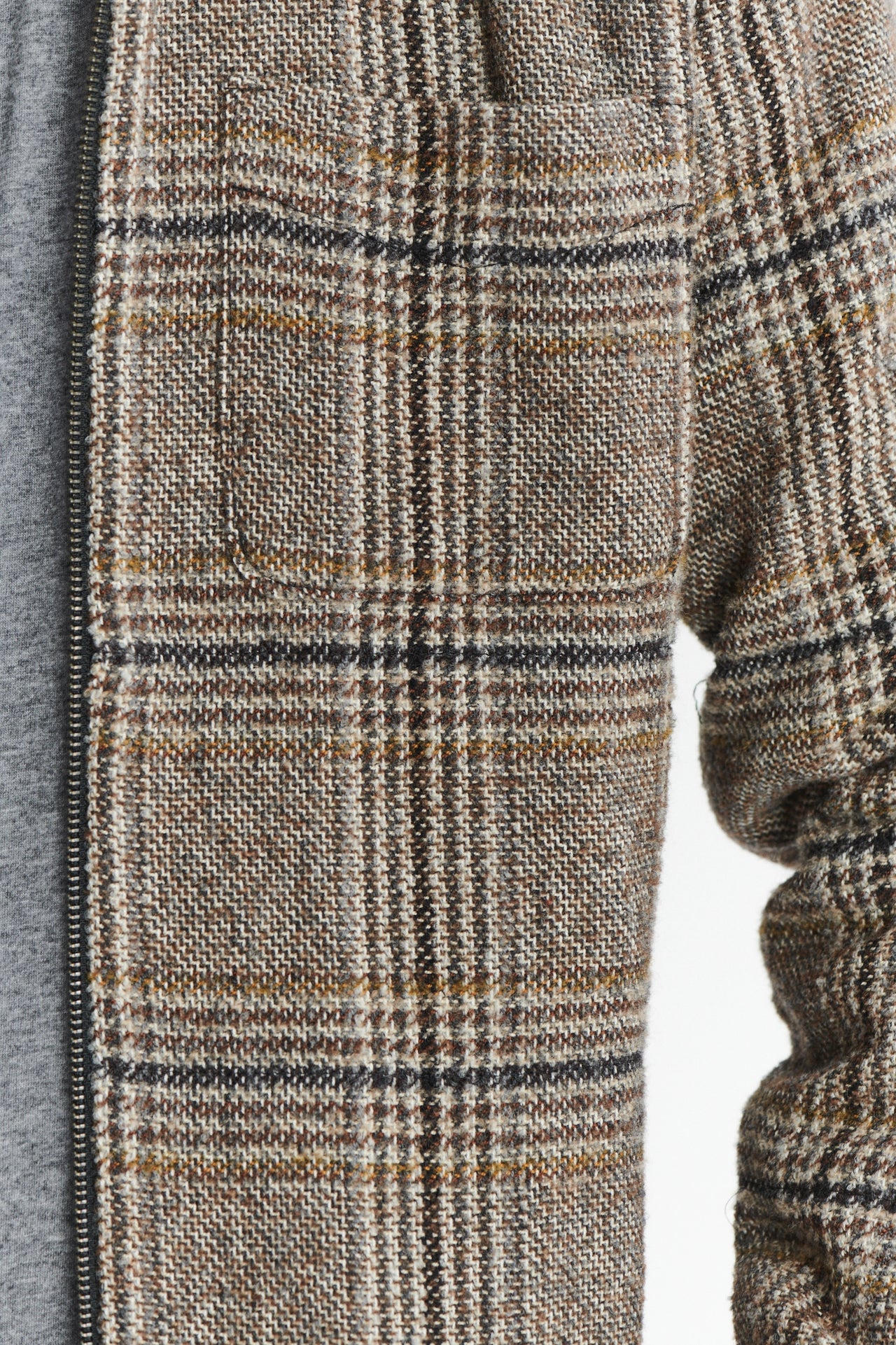 Jacket in a Chequered Brown, Beige, and Black Soft Italian Virgin Wool with MEIDA Thermo Insulation