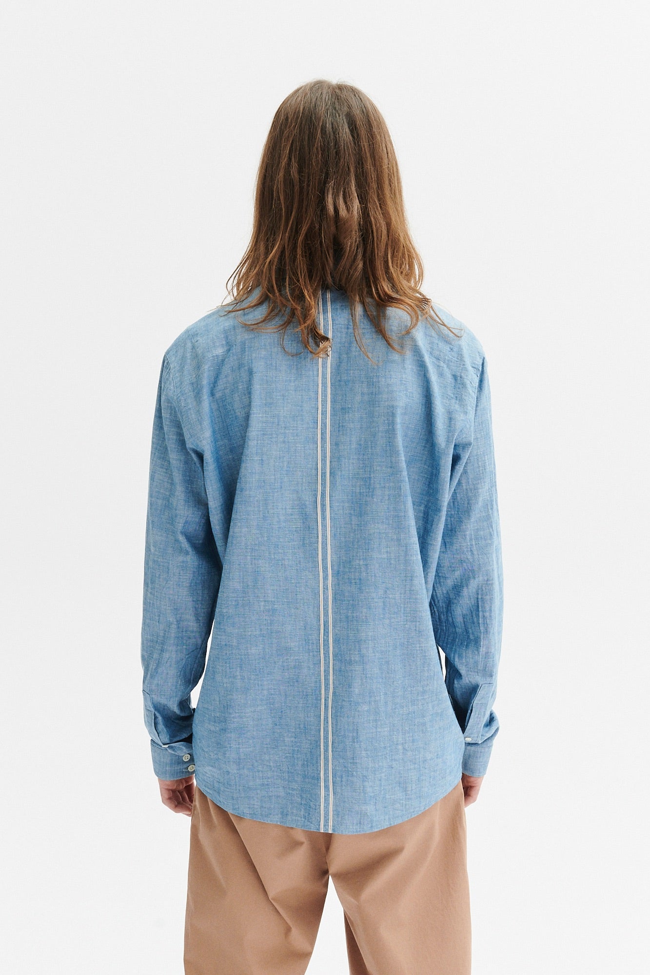 Proper Shirt in a Blue Japanese Chambray Cotton with a red and white striped selvedge