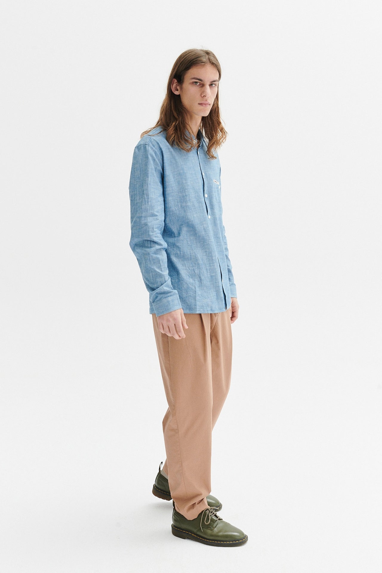 Proper Shirt in a Blue Japanese Chambray Cotton with a red and white striped selvedge