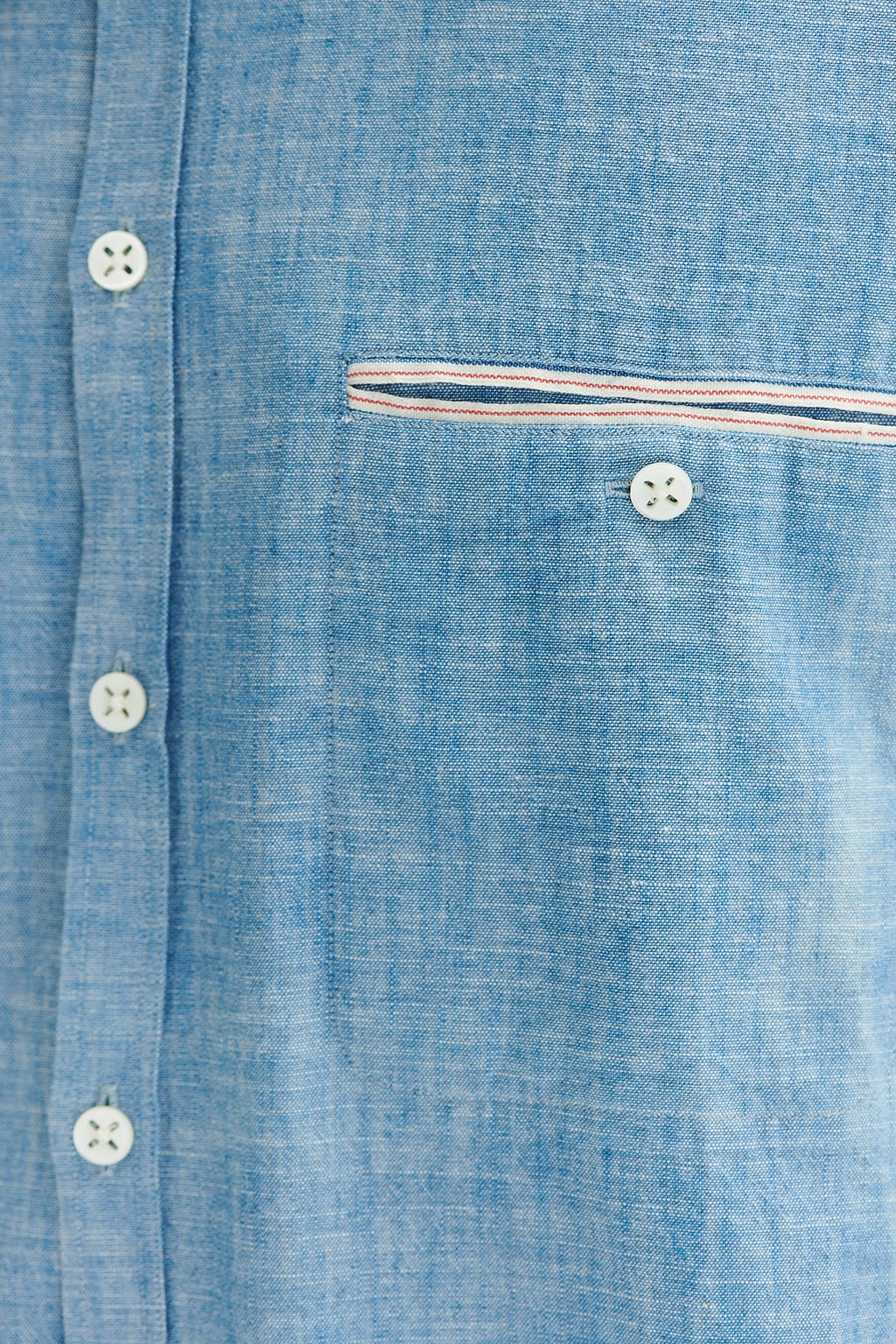 Proper Shirt in a Blue Japanese Chambray Cotton with a red and white striped selvedge