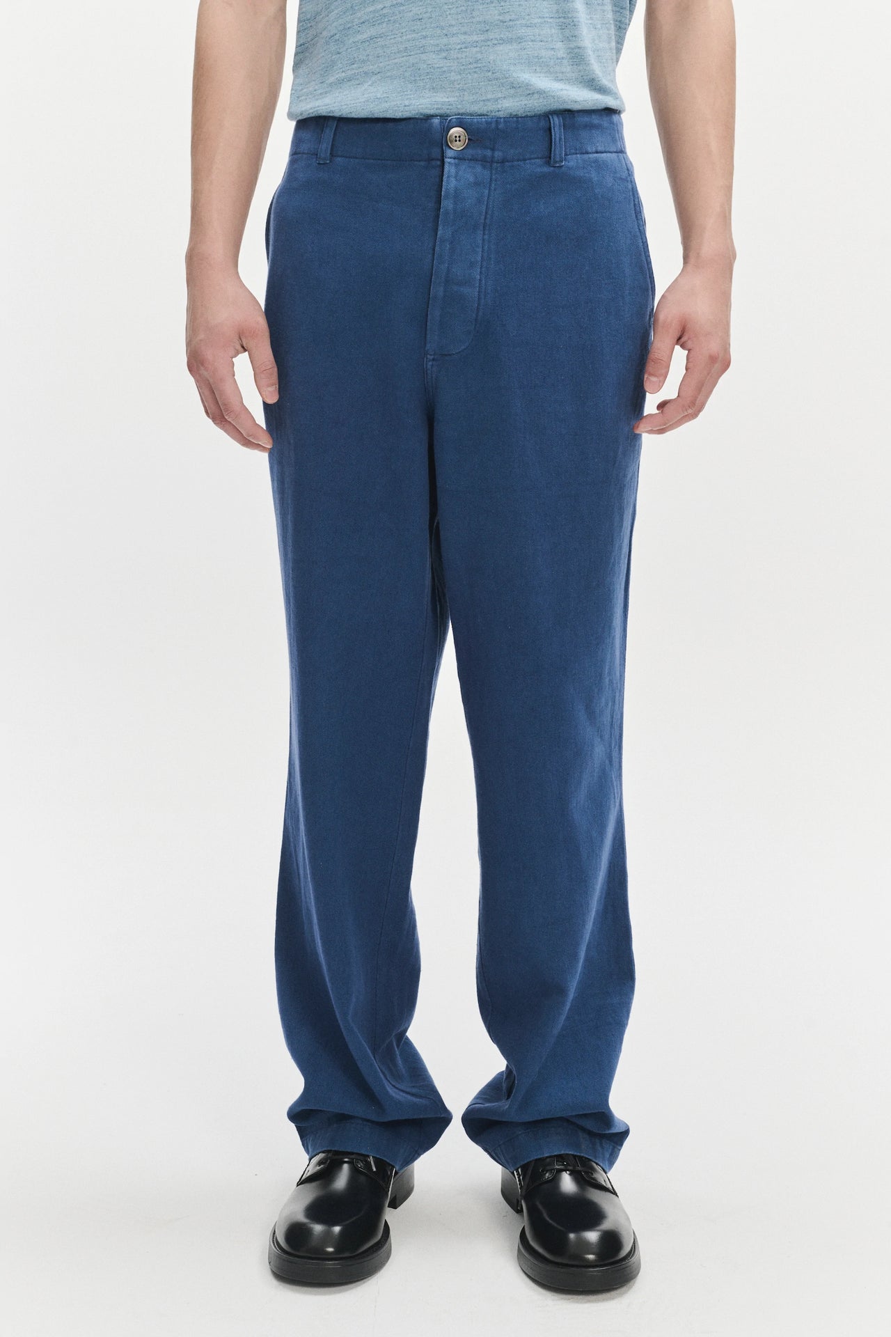 Rolling Hills Trousers in a Berlin Blue Mix of Japanese Linen and Cotton