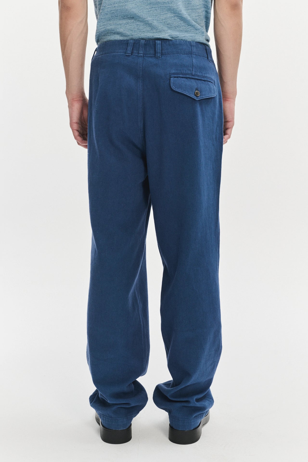 Rolling Hills Trousers in a Berlin Blue Mix of Japanese Linen and Cotton