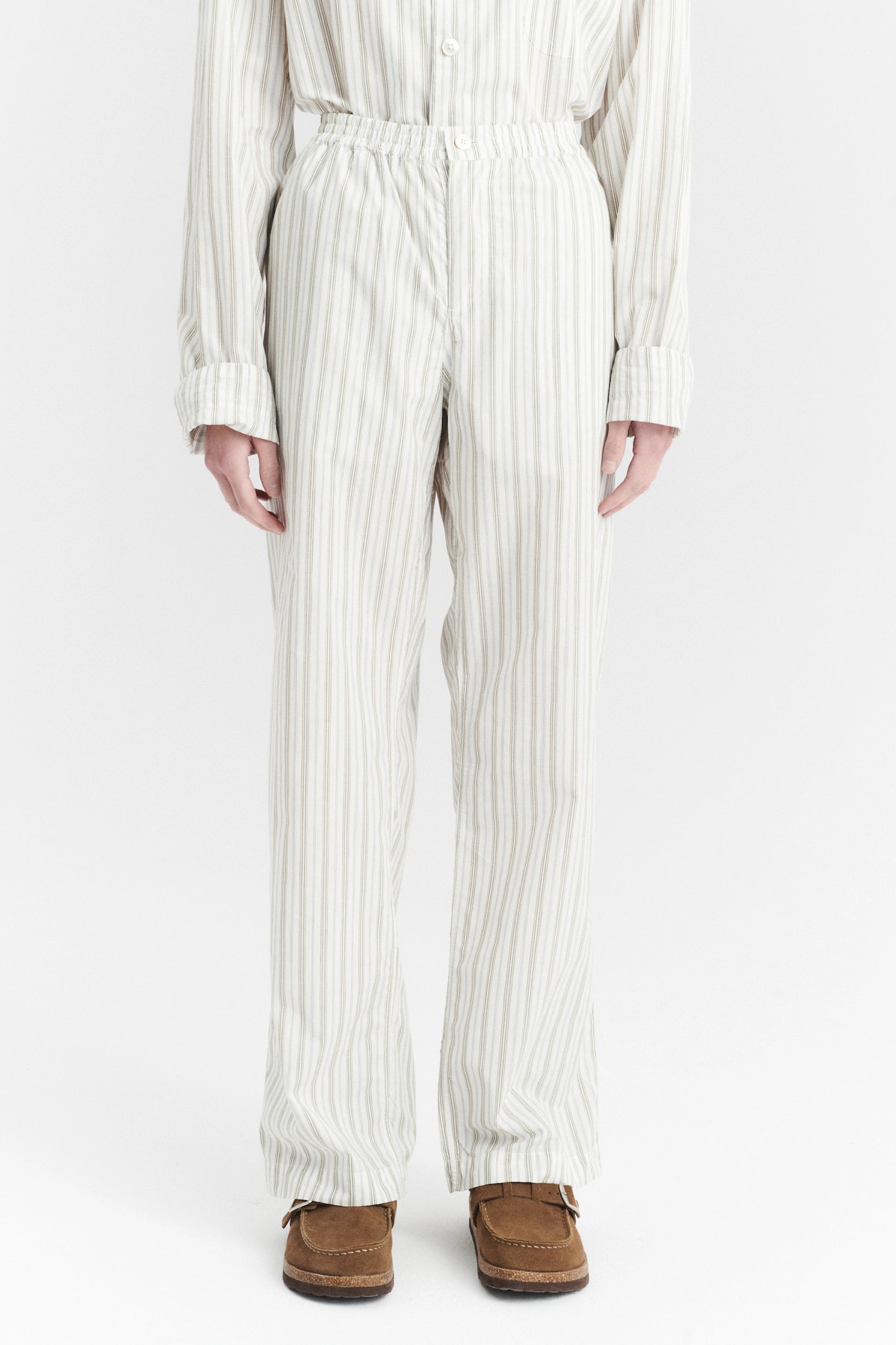 Pyjama House Trousers in a Cream and Beige Striped Excellent Italian Cotton