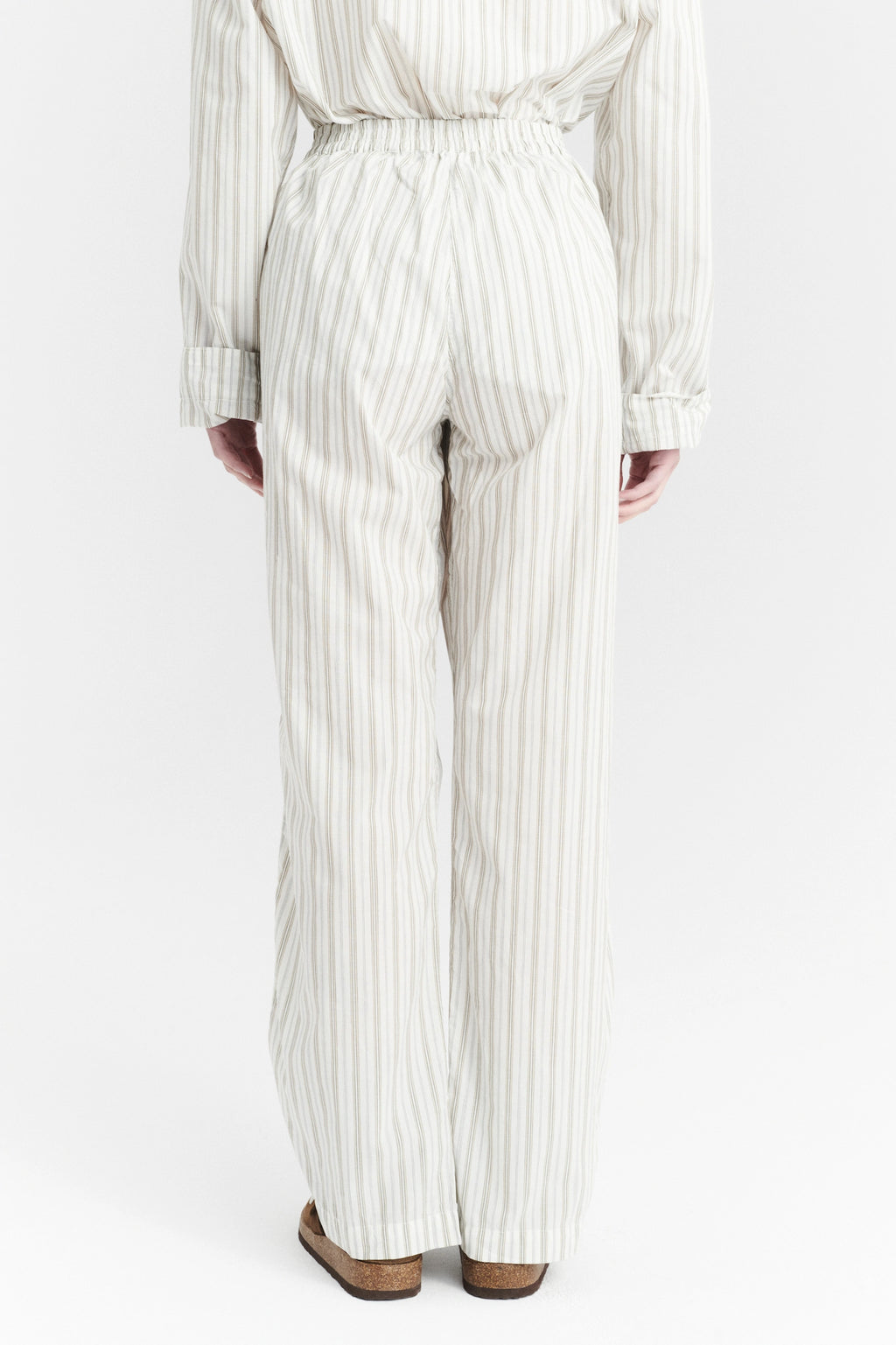 Pyjama House Trousers in a Cream and Beige Striped Excellent Italian Cotton