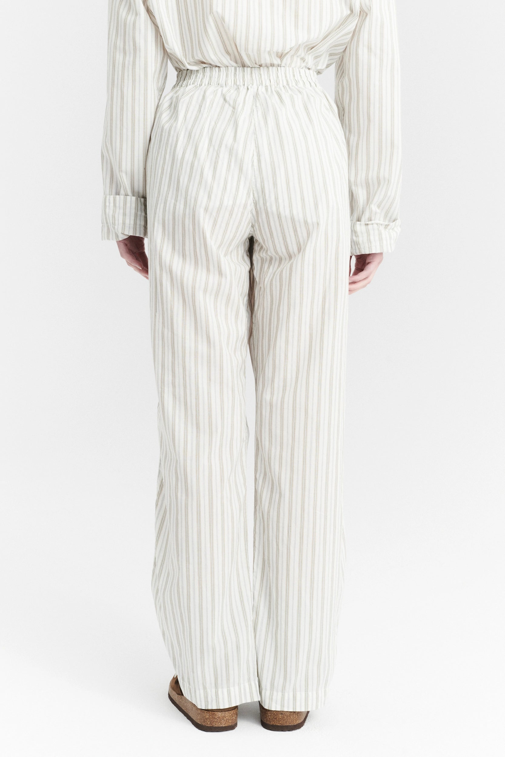 Pyjama House Trousers in a Cream and Beige Striped Excellent Italian Cotton