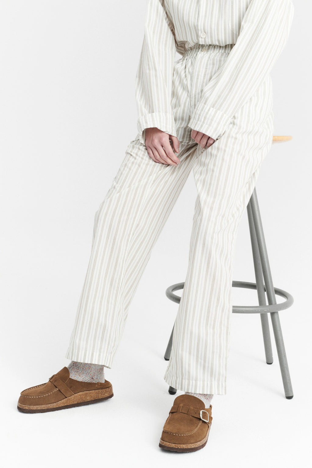 Pyjama House Trousers in a Cream and Beige Striped Excellent Italian Cotton