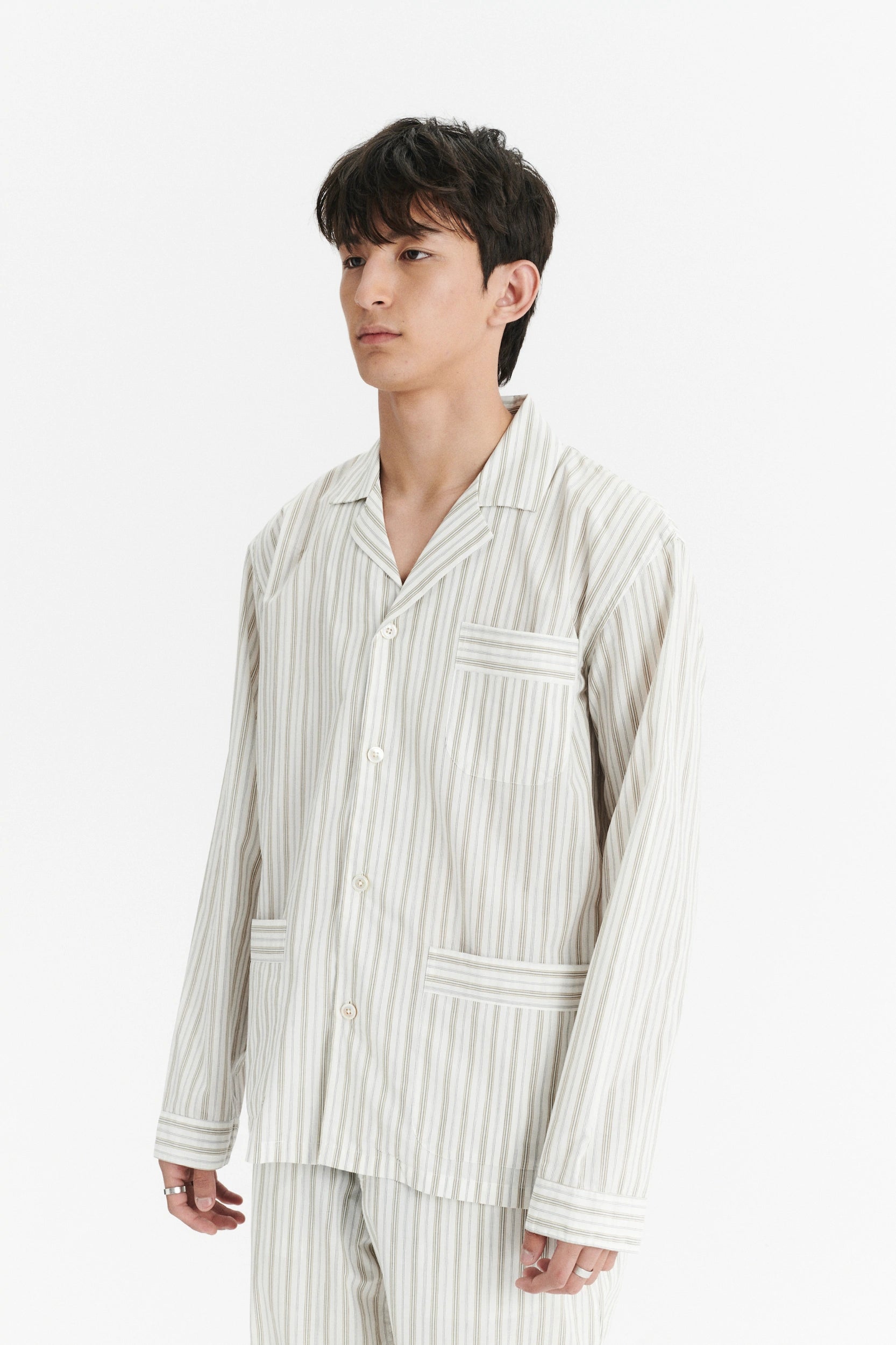 Pyjama House Shirt in a Cream and Beige Striped Excellent Italian Cotton