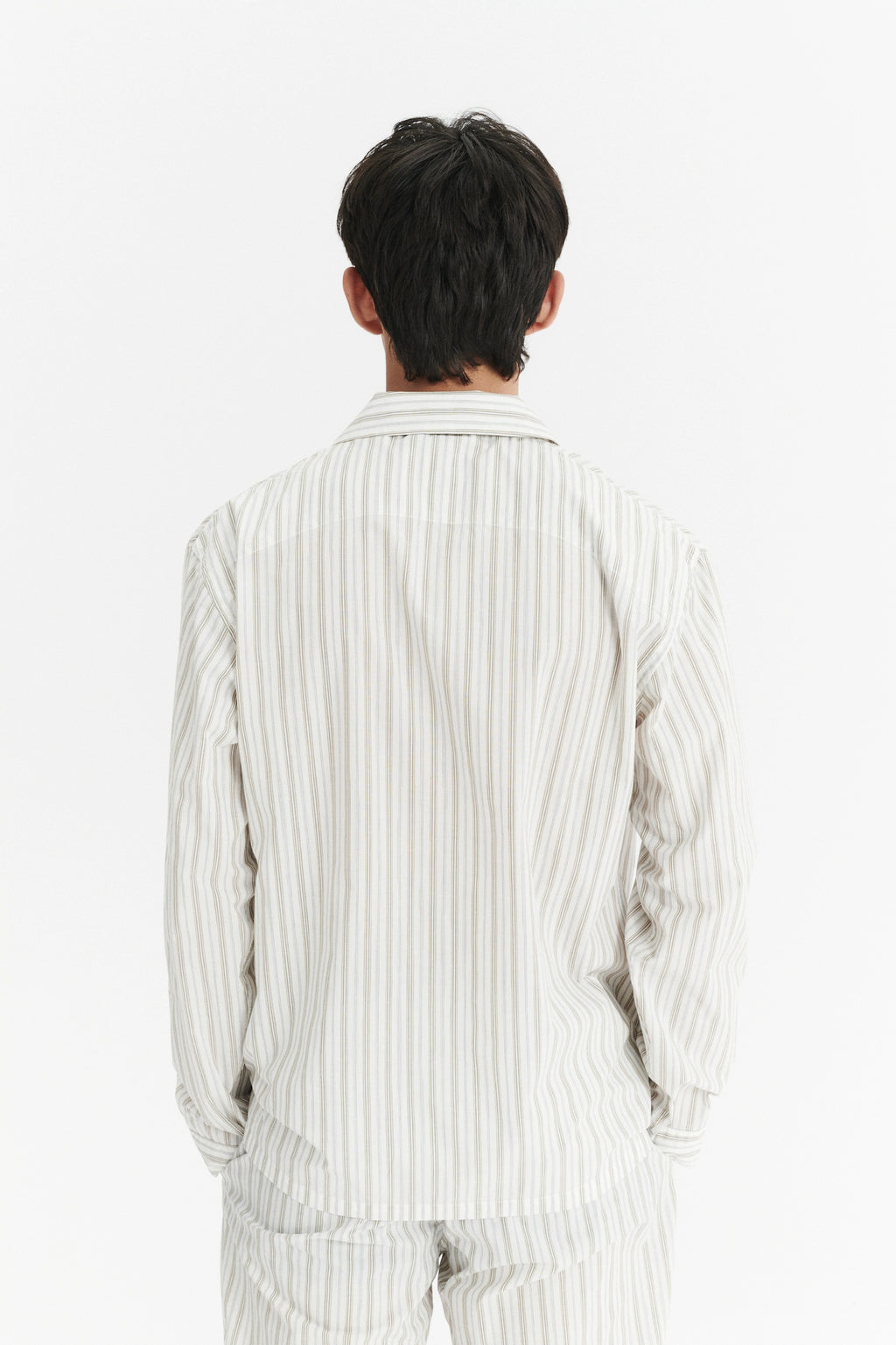 Pyjama House Shirt in a Cream and Beige Striped Excellent Italian Cotton