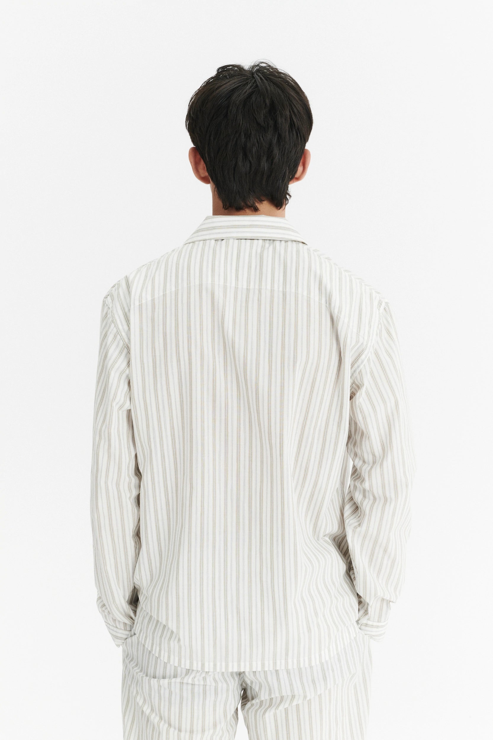 Pyjama House Shirt in a Cream and Beige Striped Excellent Italian Cotton