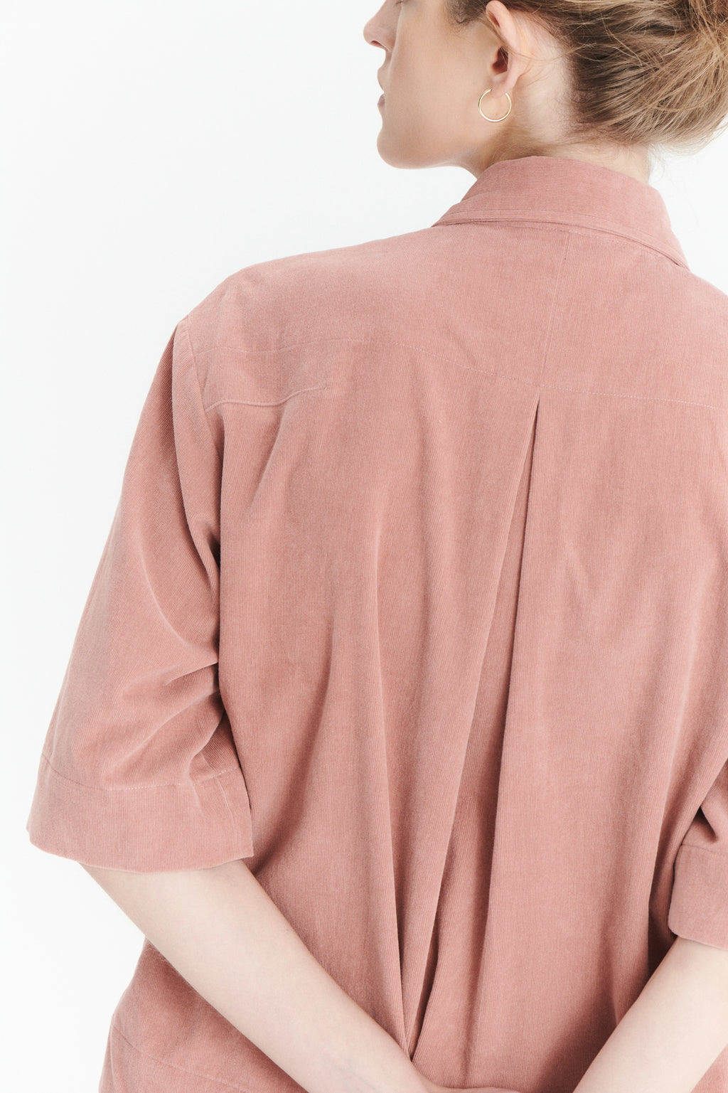 Relaxed Shirt Jacket in a Dusty Pink Japanese Mini Corduroy Cotton