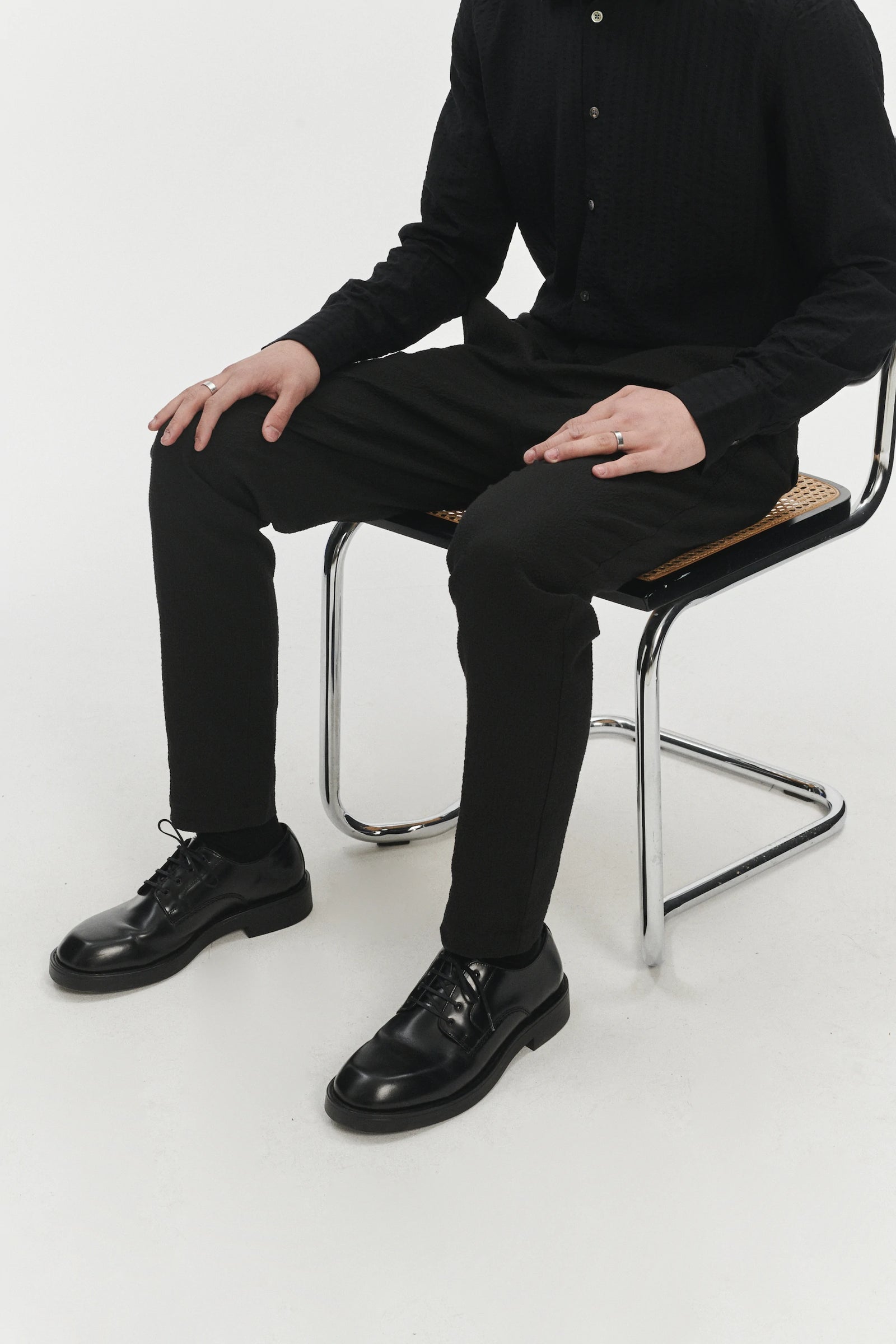 Garden Trousers in a Black Italian Cotton and Linen Seersucker by Subalpino