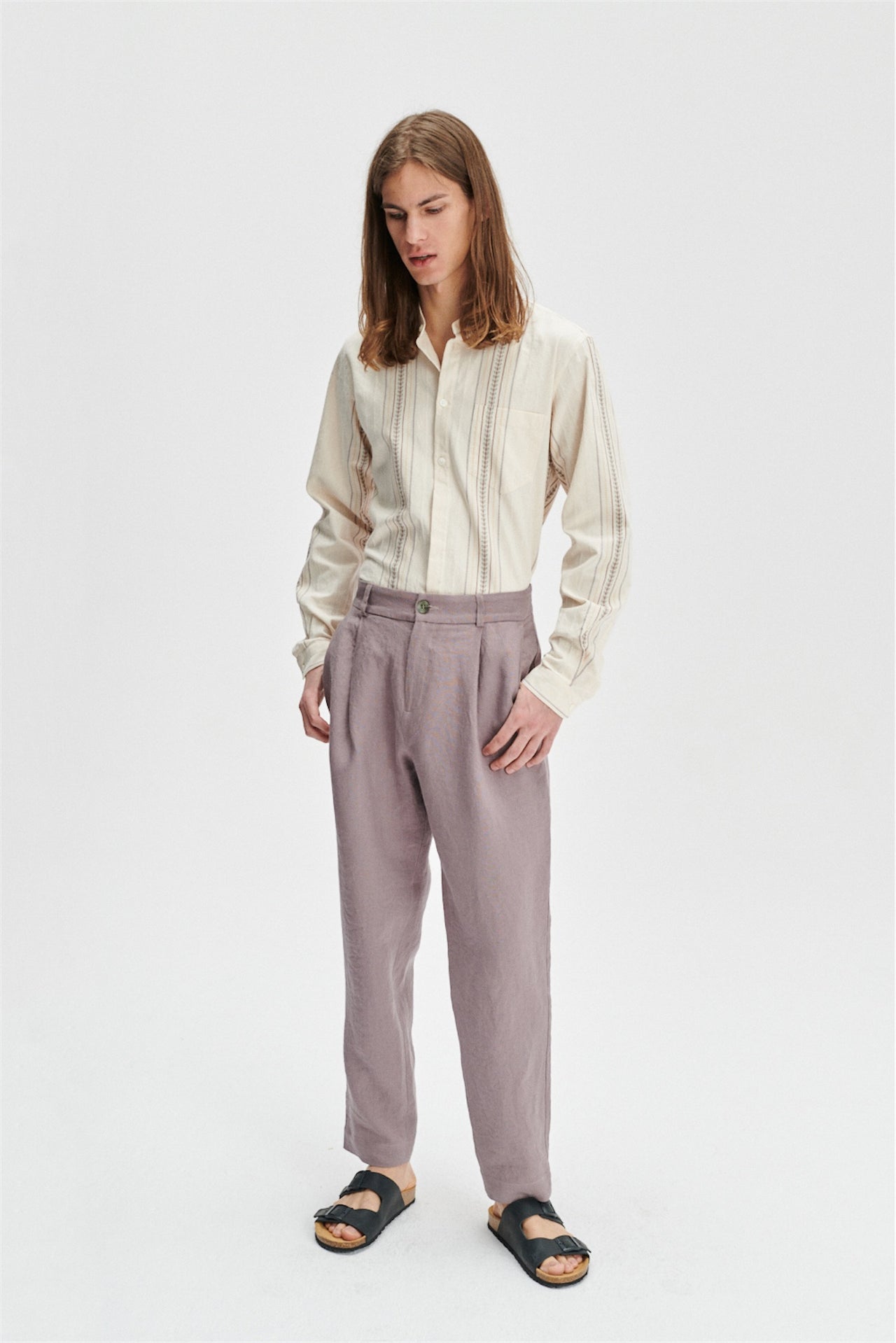 Unisex Genuine Trousers in an Elephant Purple Soft Belgium Summer Linen