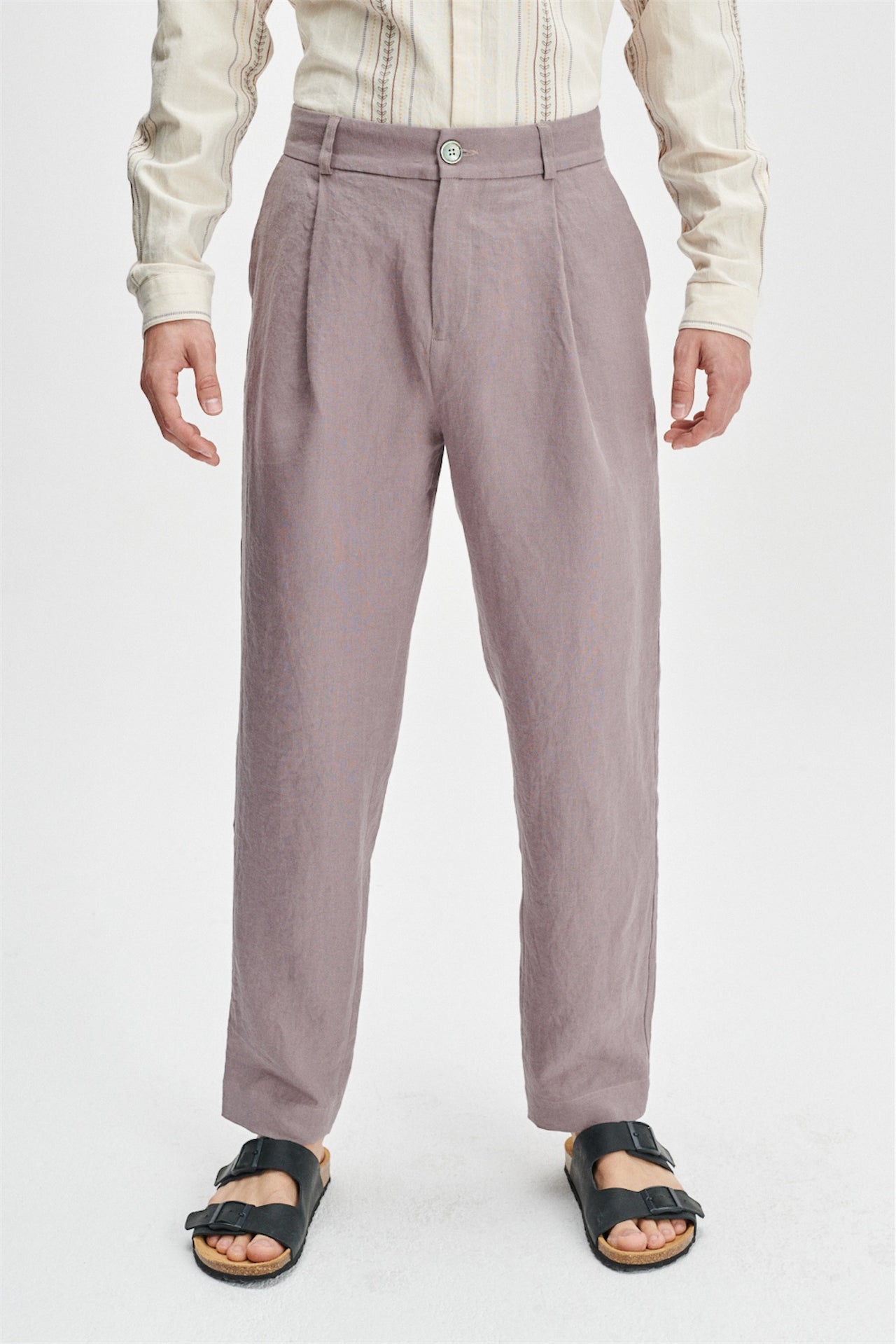 Unisex Genuine Trousers in an Elephant Purple Soft Belgium Summer Linen