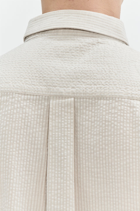 Overshirt in a Fine Beige Portuguese All Year Cotton Seersucker
