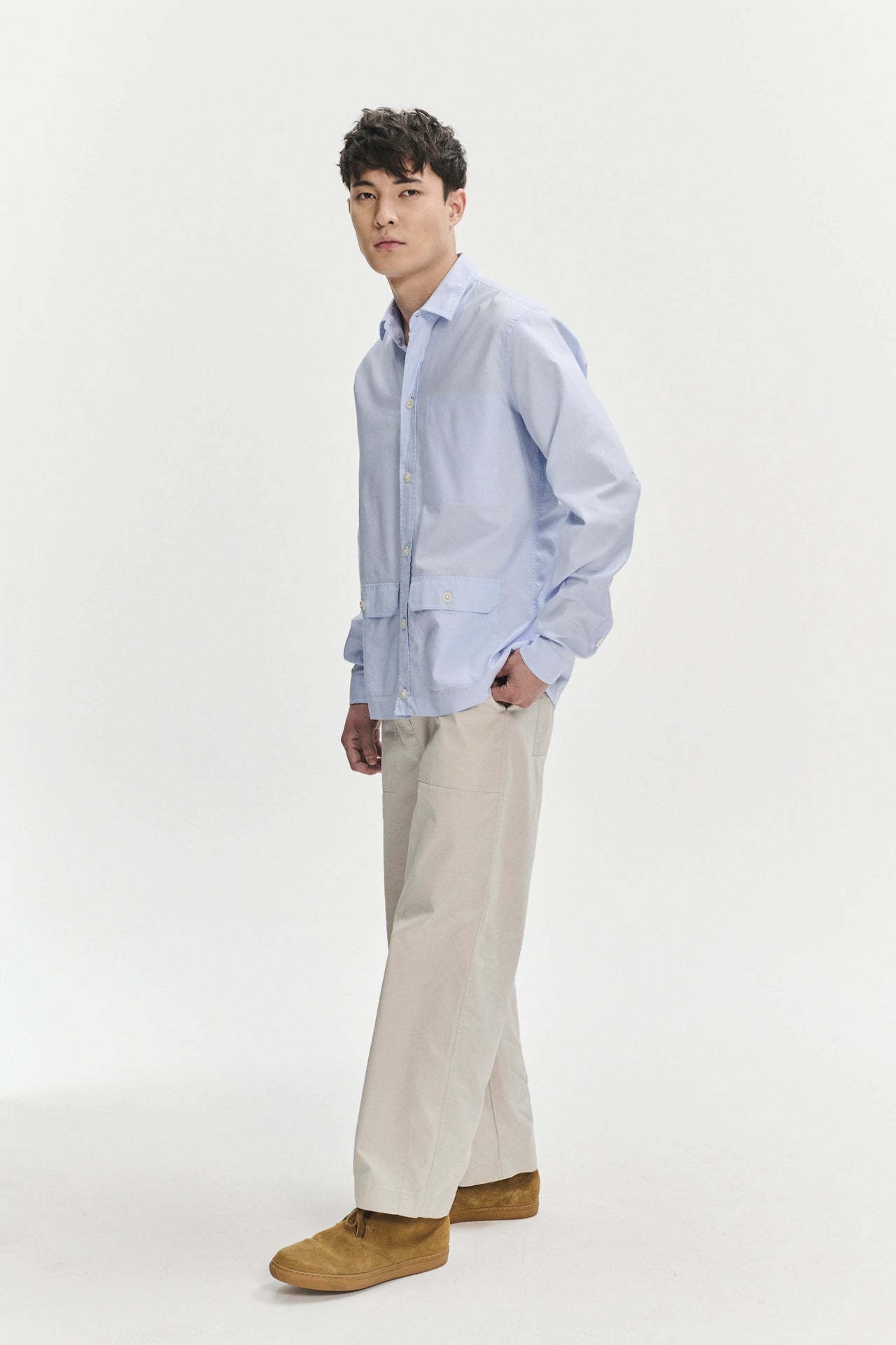 Overshirt in a Light Blue Portuguese Oxford Cotton