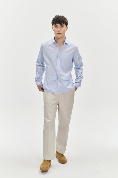 Overshirt in a Light Blue Portuguese Oxford Cotton