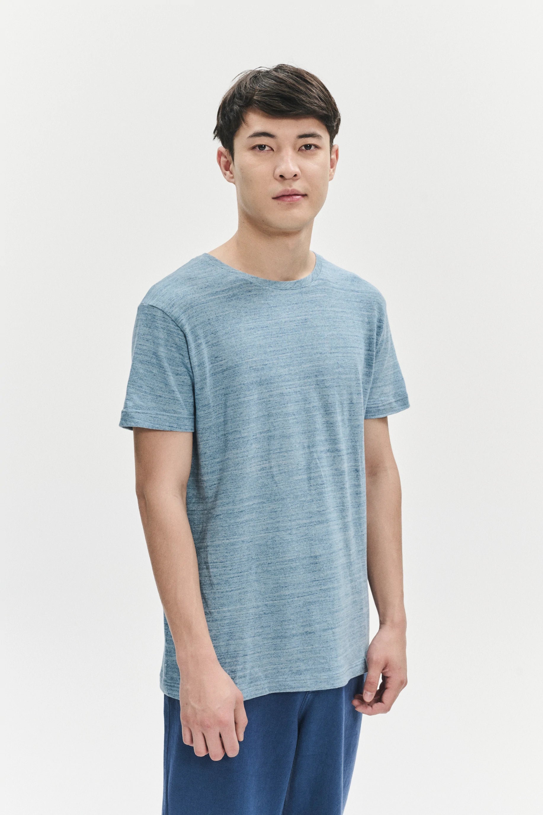 T-Shirt in a Light Blue Slow-Knit Soft Japanese Cotton Jersey