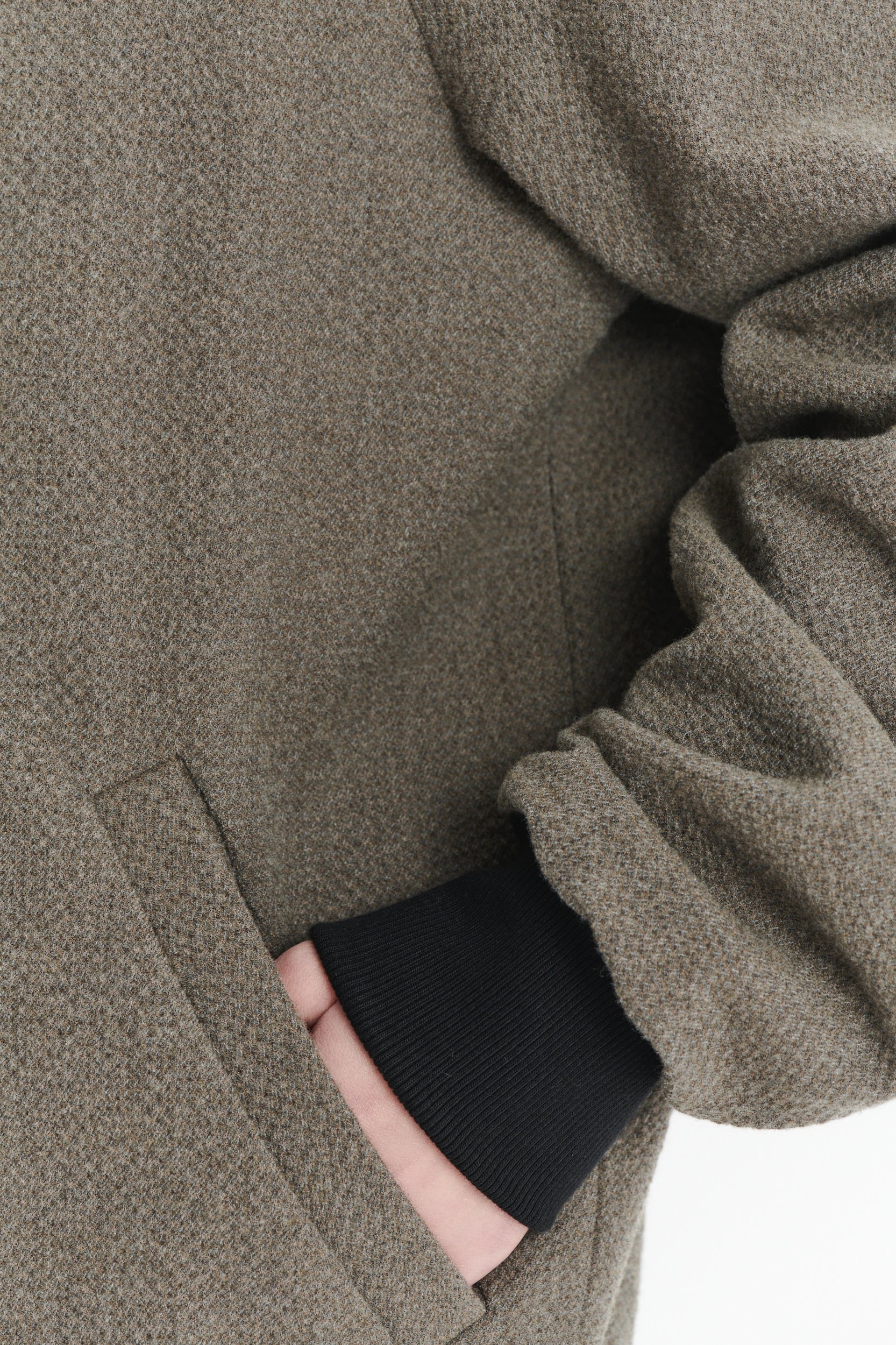Unisex Bomber Jacket in a Taupe Italian Winter Virgin Wool and Cotton Seersucker
