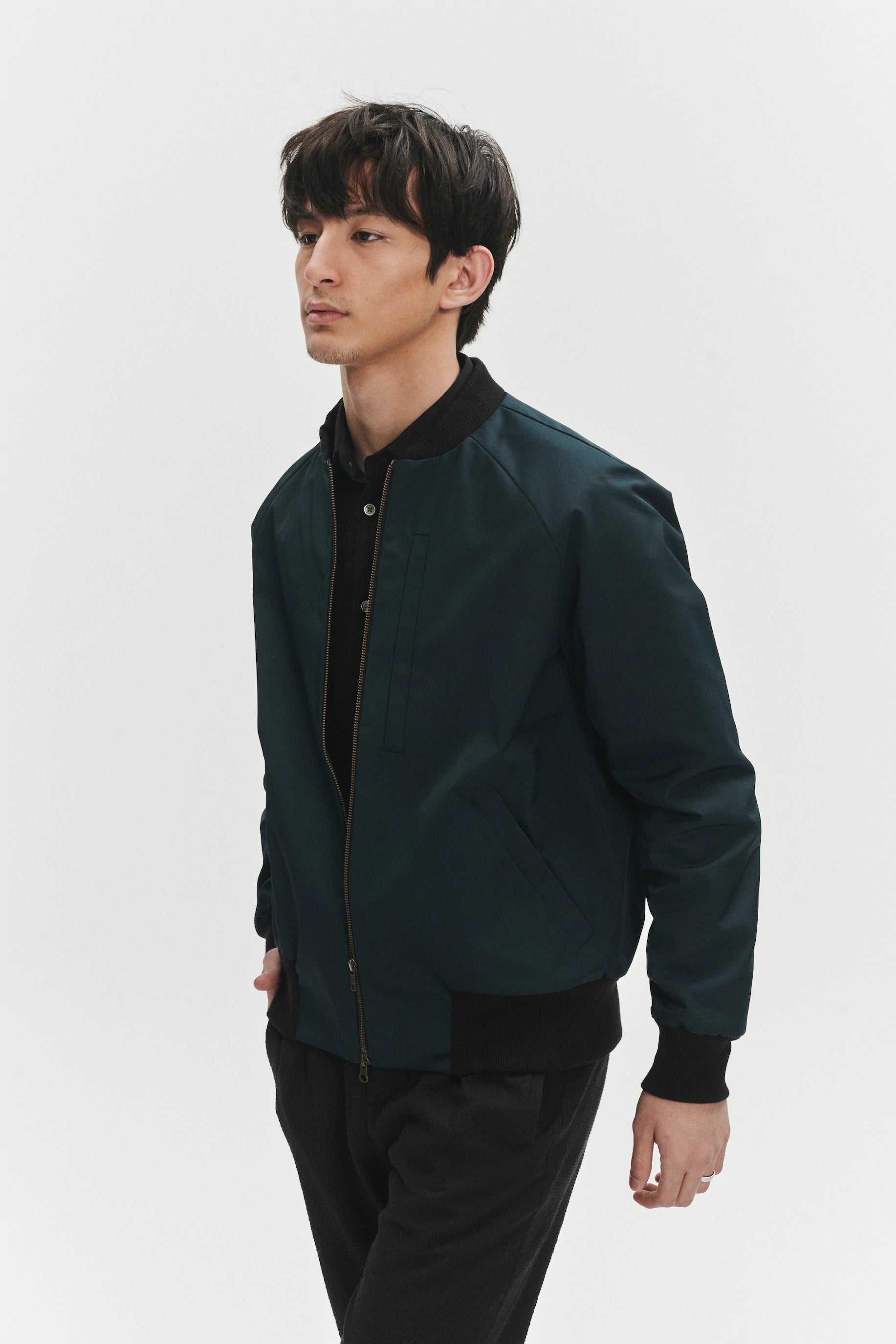Cool Petrol Blue Bomber Jacket in an Italian Wind Proof Fabric