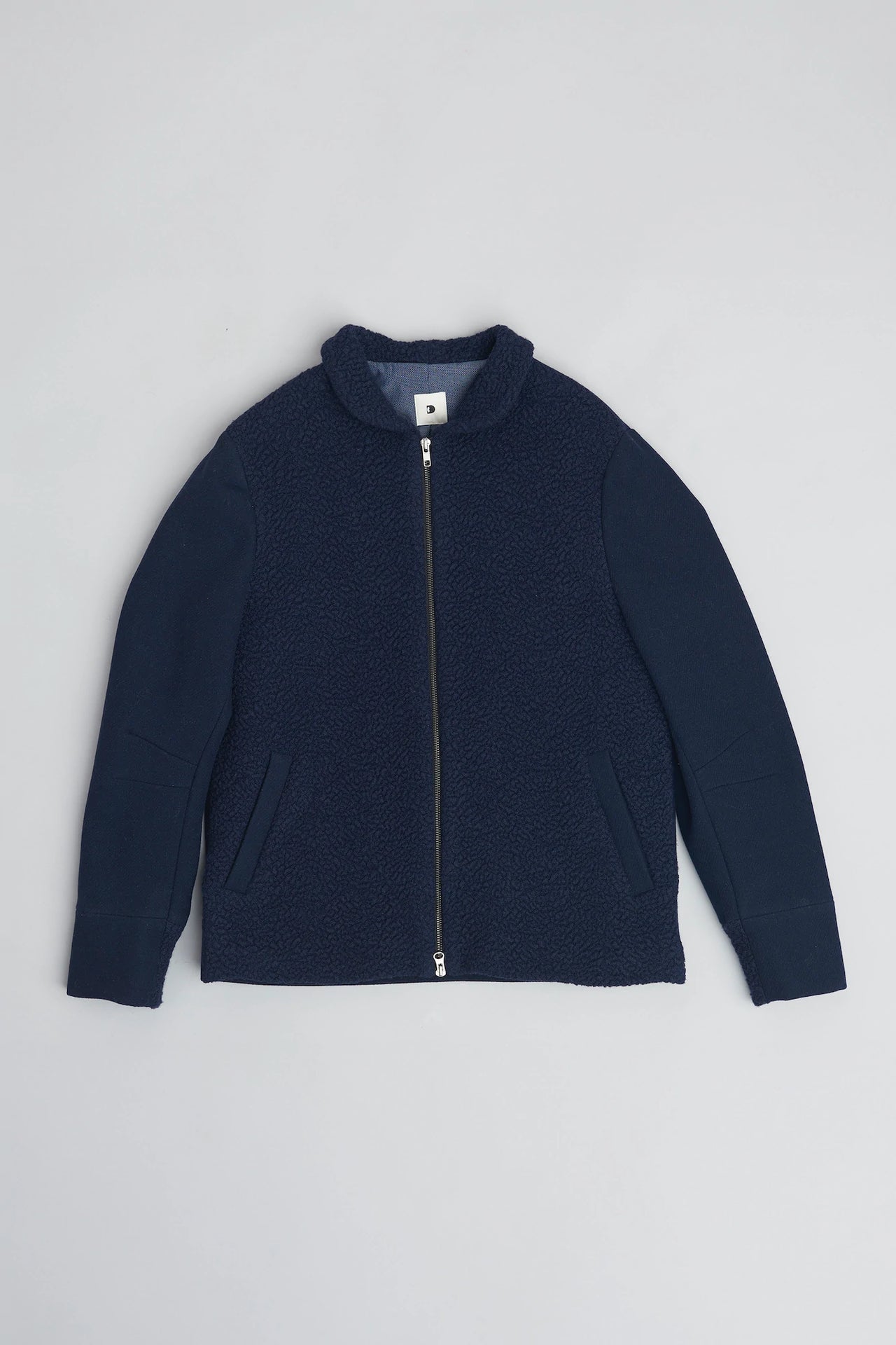 Sporty Round Collar Jacket in a Navy Blue Soft Italian Wool